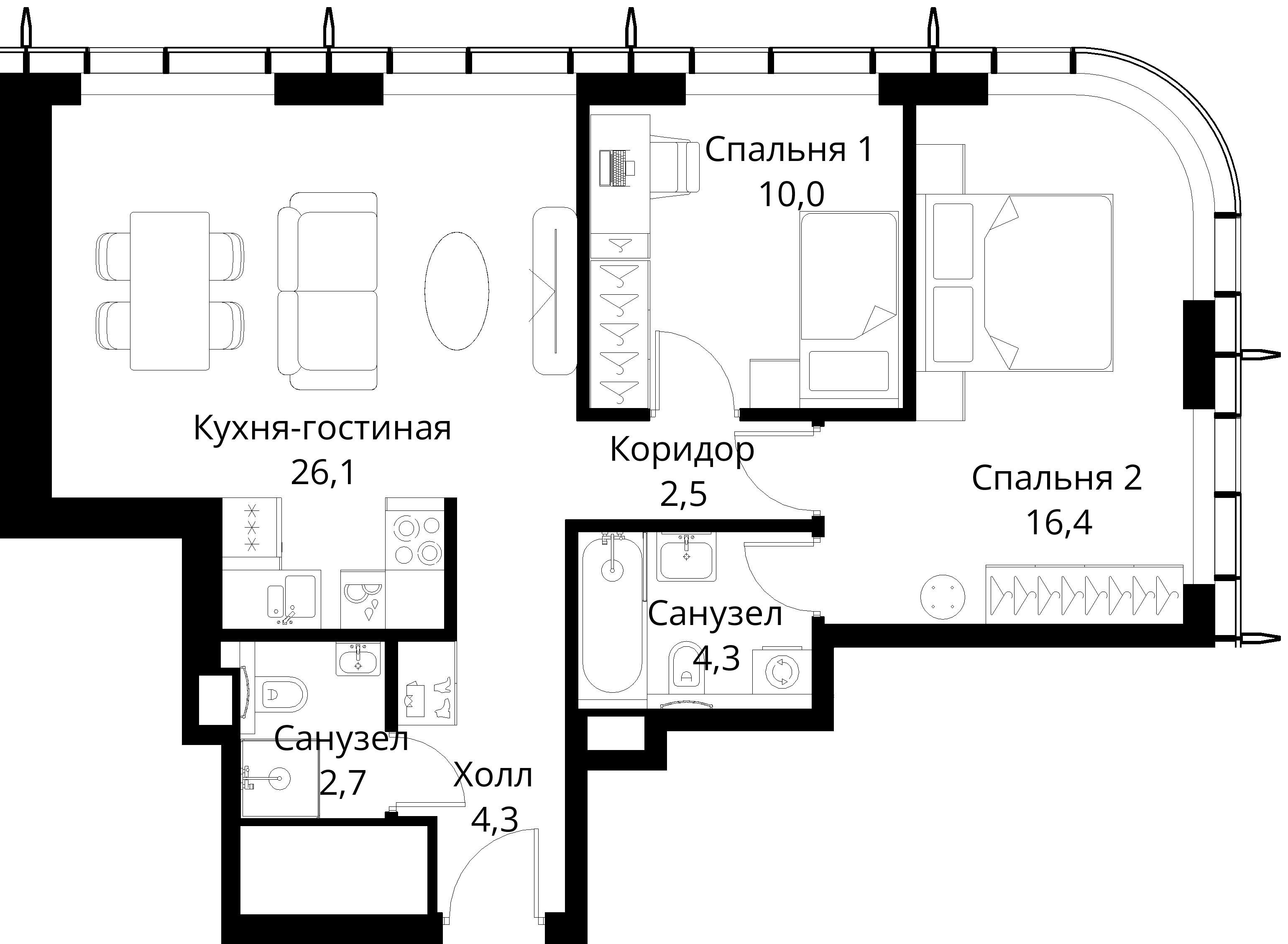 2-комнатная, 66,3 м² — 26 151 033 ₽