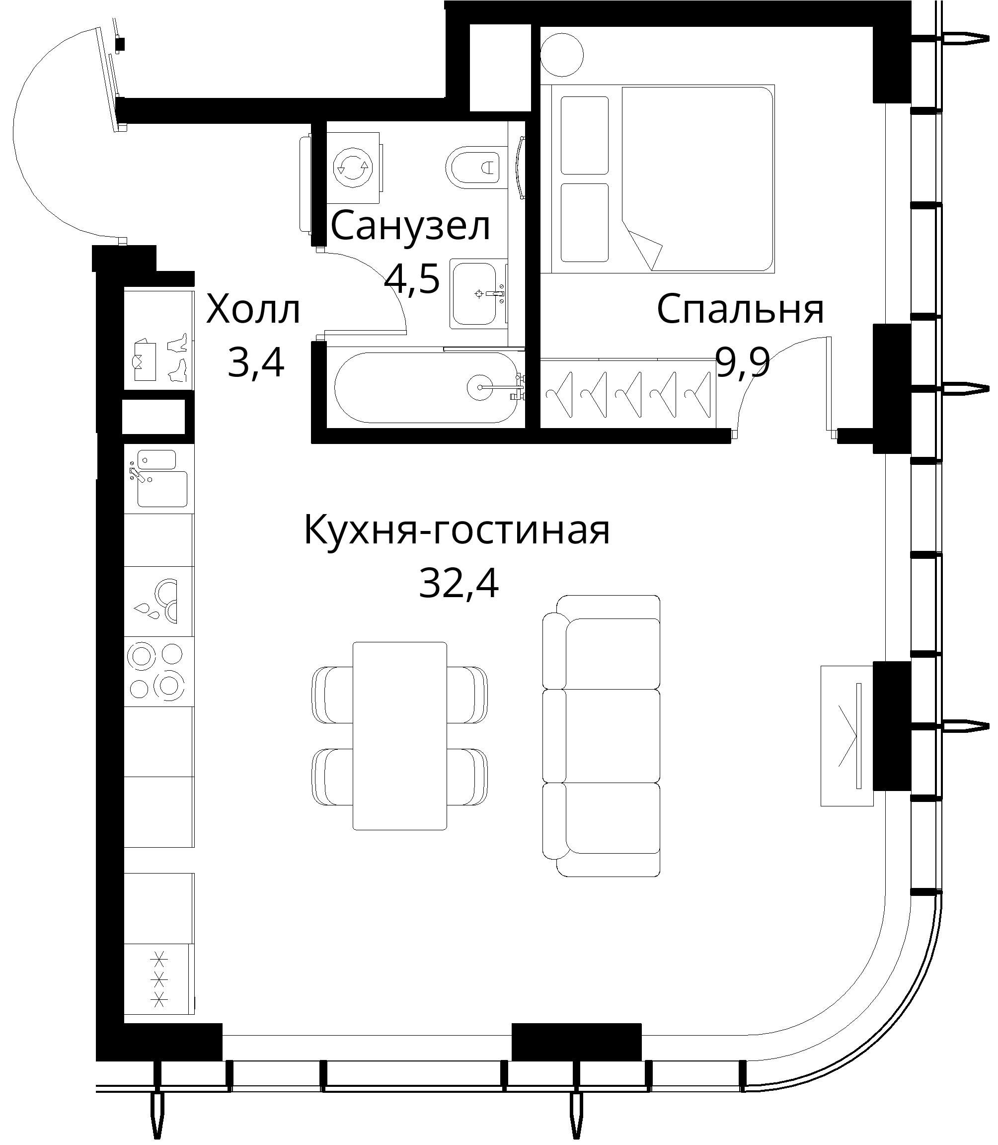 1-комнатная, 50,2 м² — 23 325 620 ₽