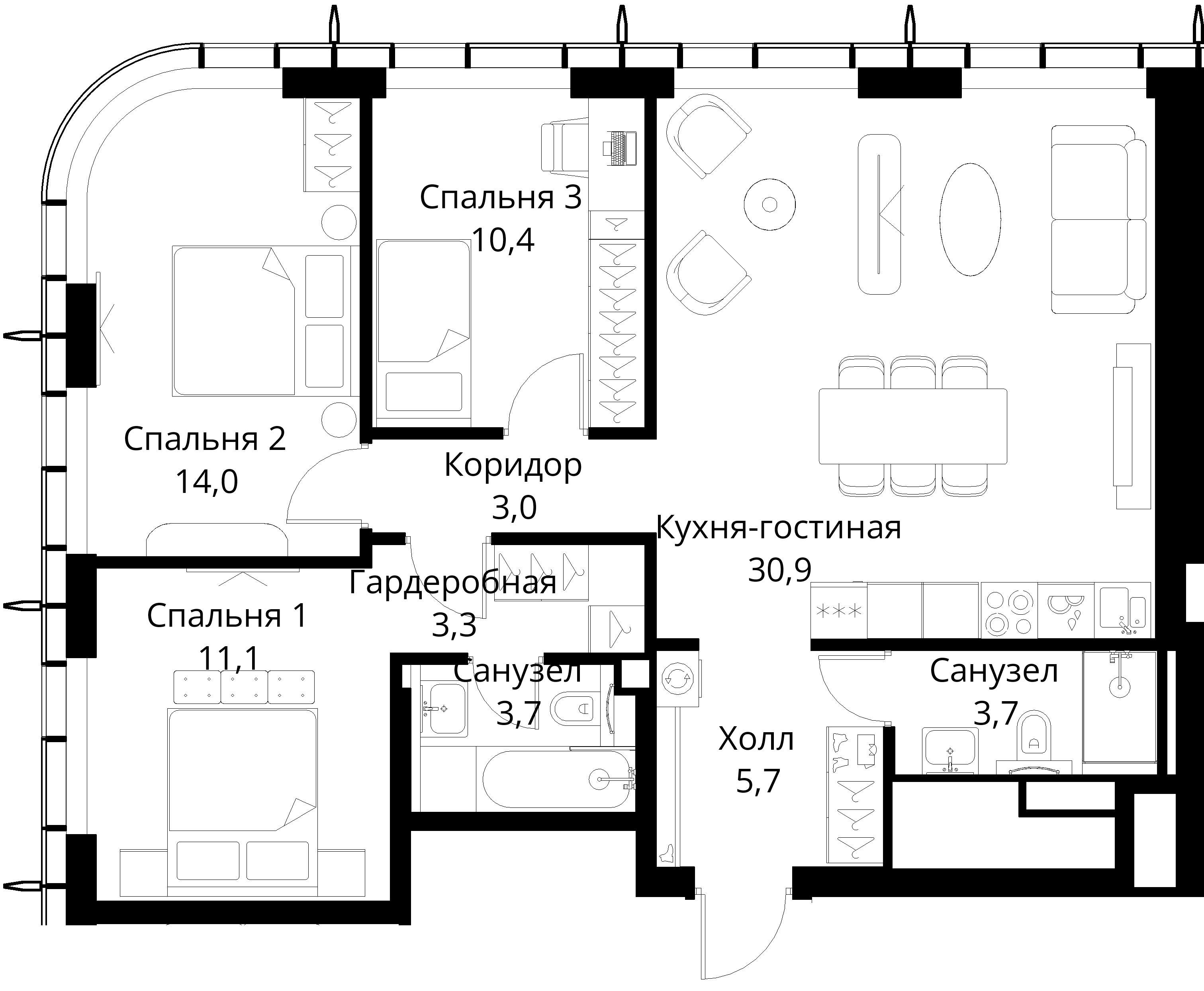 3-комнатная, 85,8 м² — 31 746 454 ₽