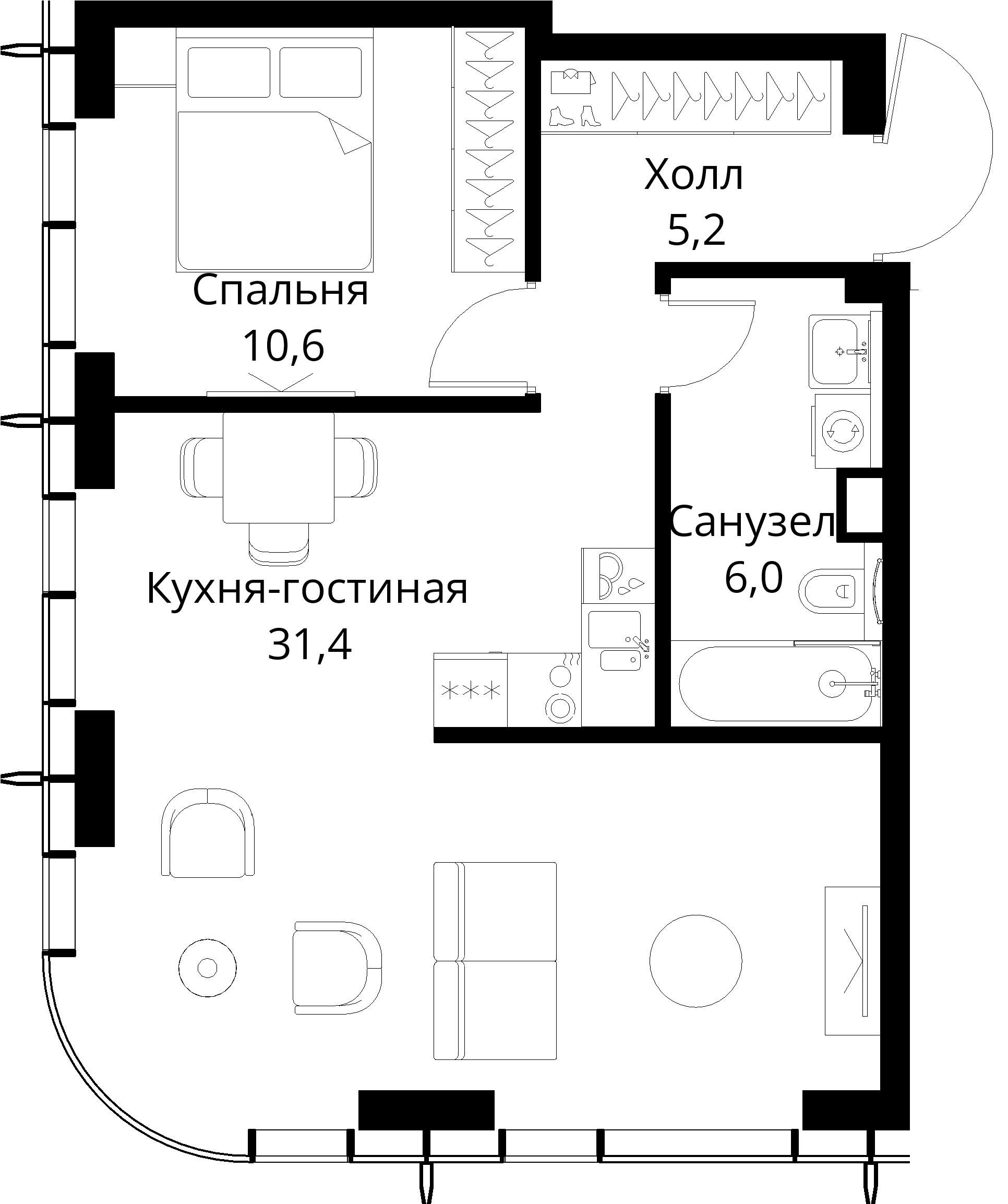 1-комнатная, 53,2 м² — 25 536 175 ₽
