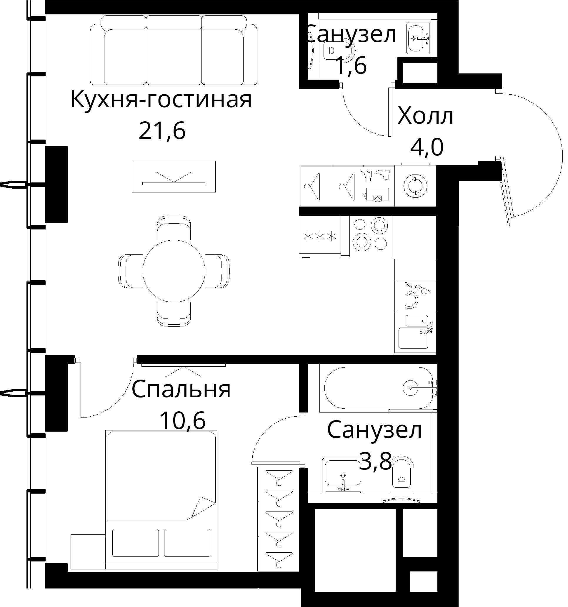 1-комнатная, 41,6 м² — 21 194 596 ₽