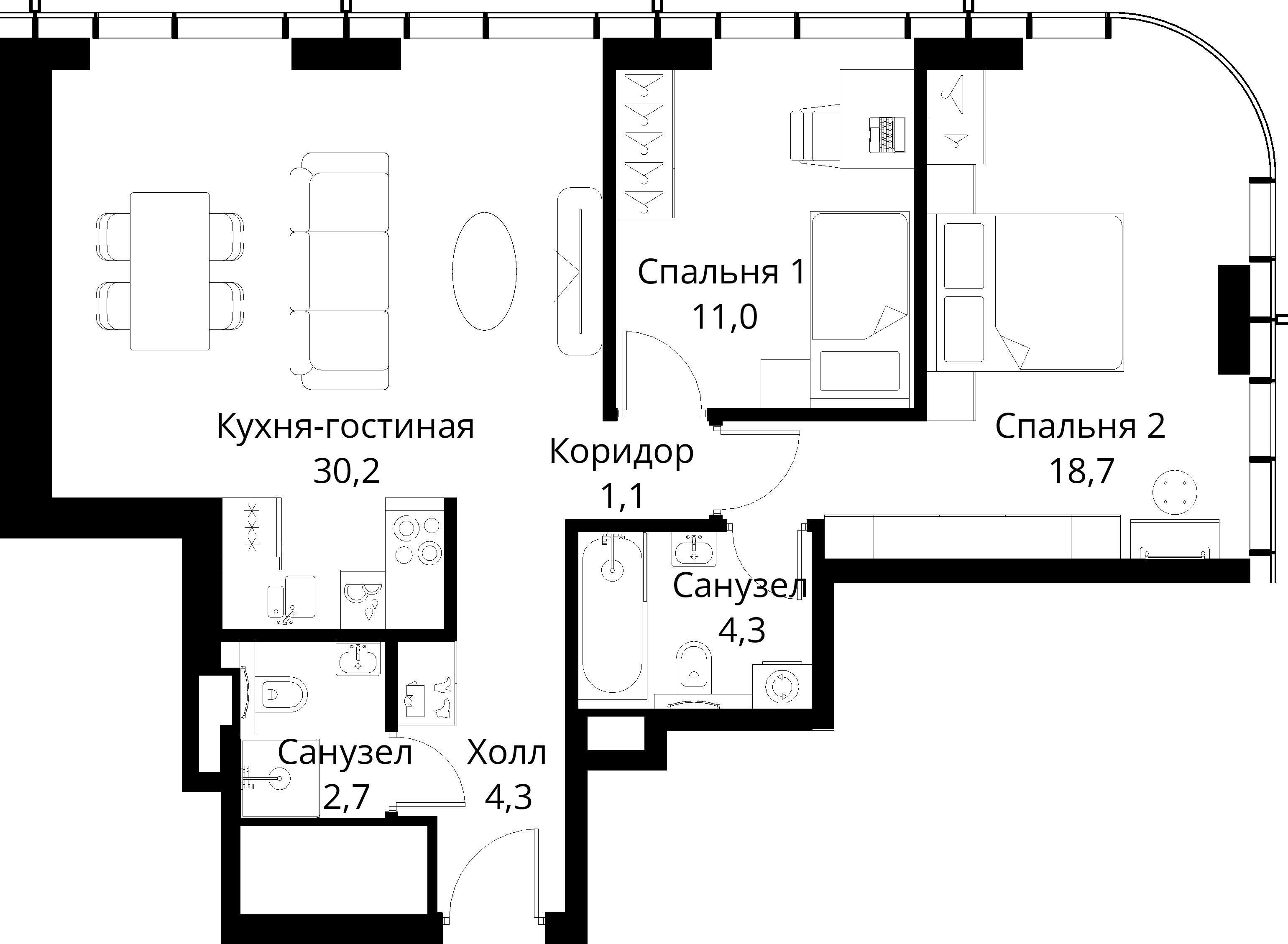2-комнатная, 72,3 м² — 27 973 723 ₽