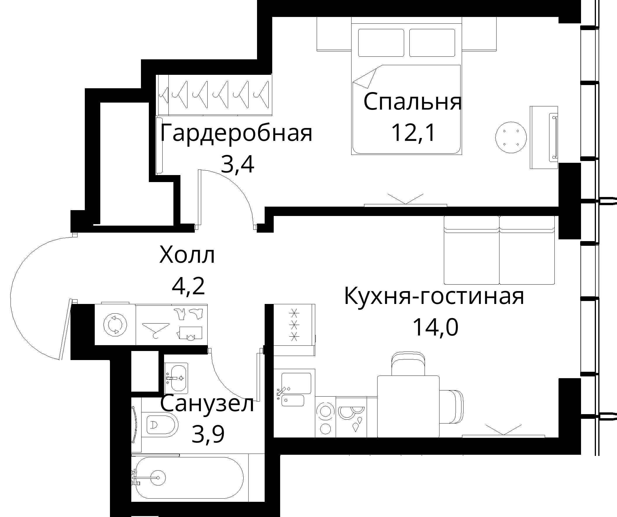 1-комнатная, 37,6 м² — 19 739 311 ₽