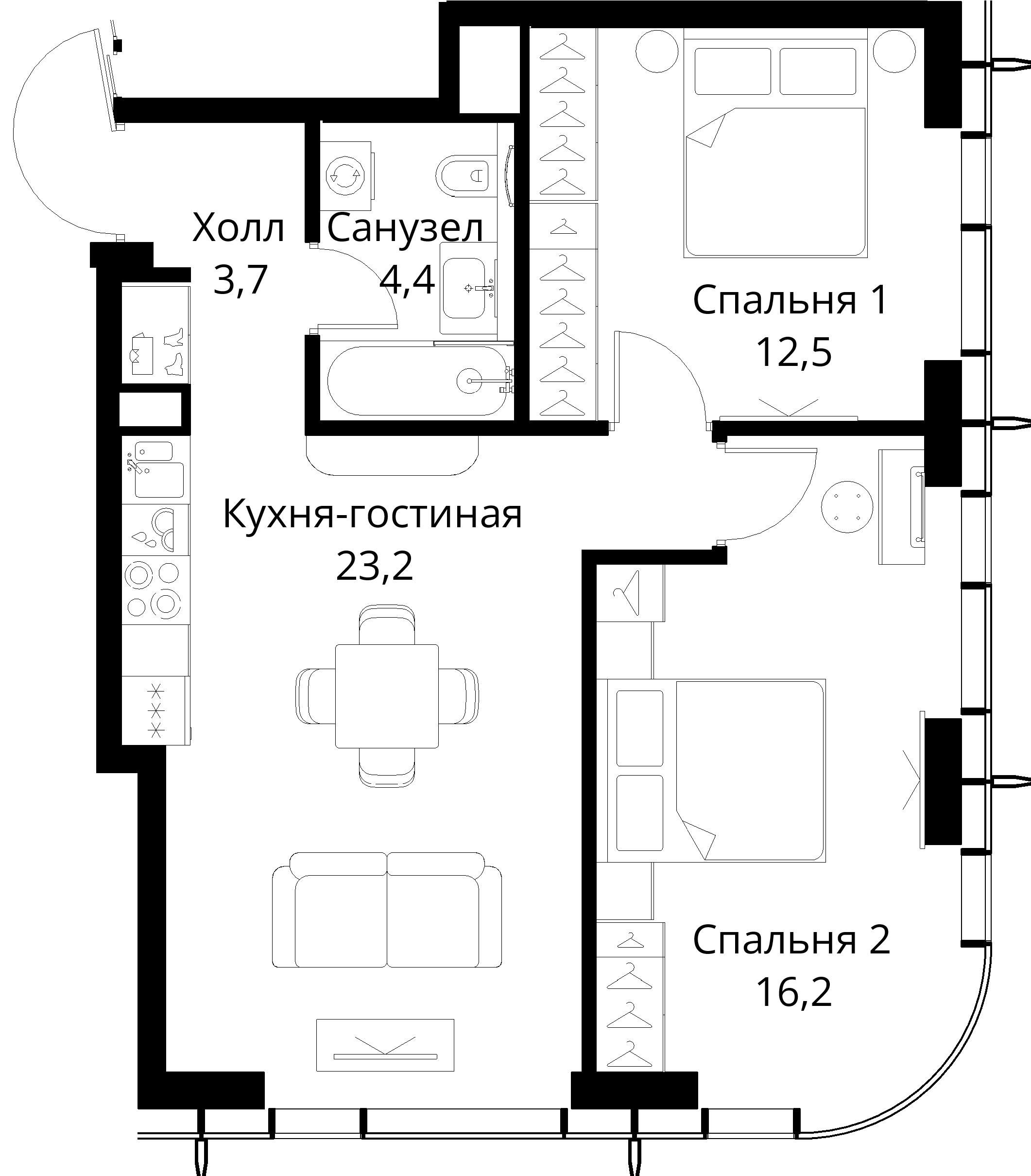 2-комнатная, 60 м² — 27 622 566 ₽