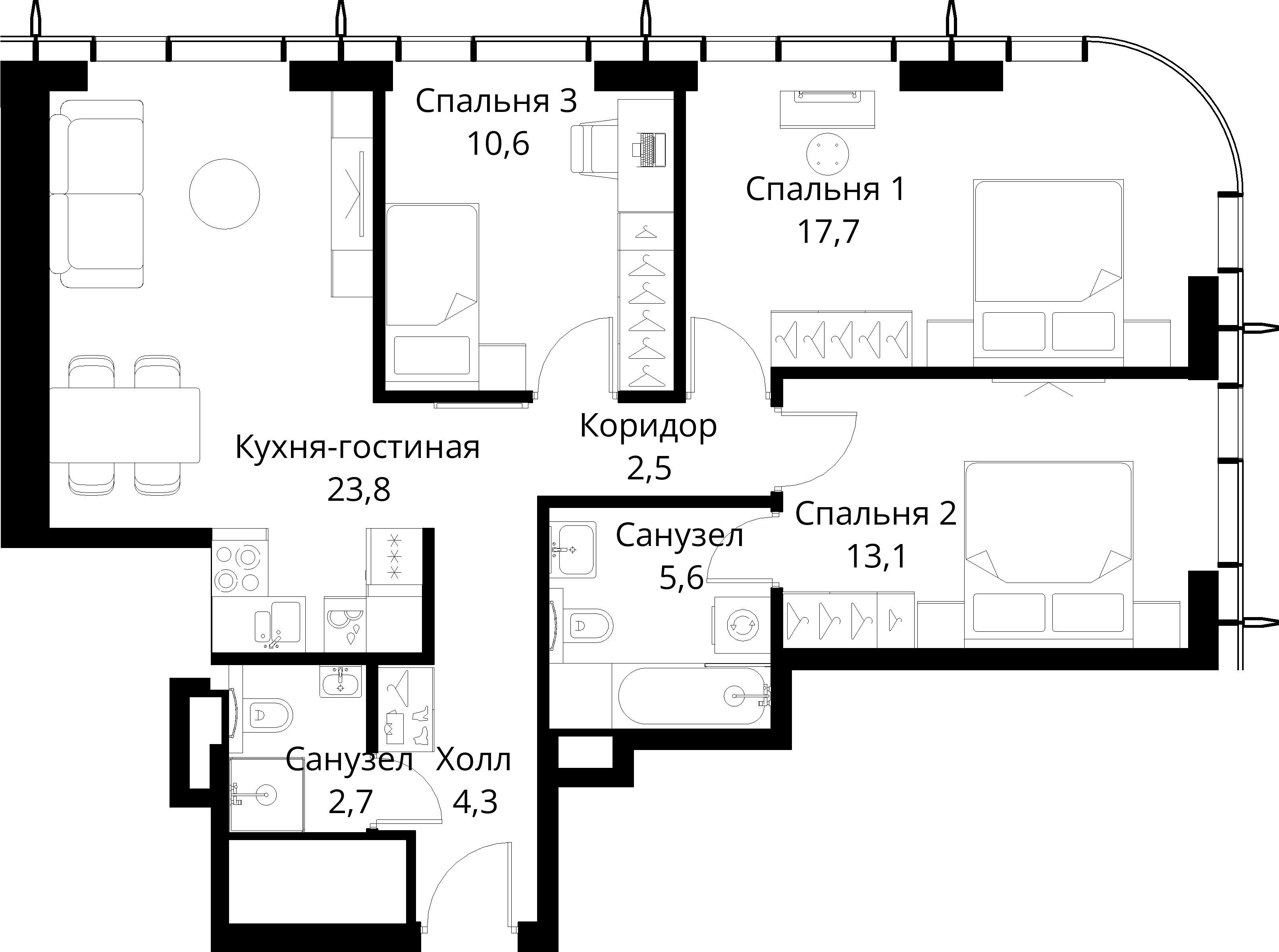 3-комнатная, 80,3 м² — 30 528 221 ₽