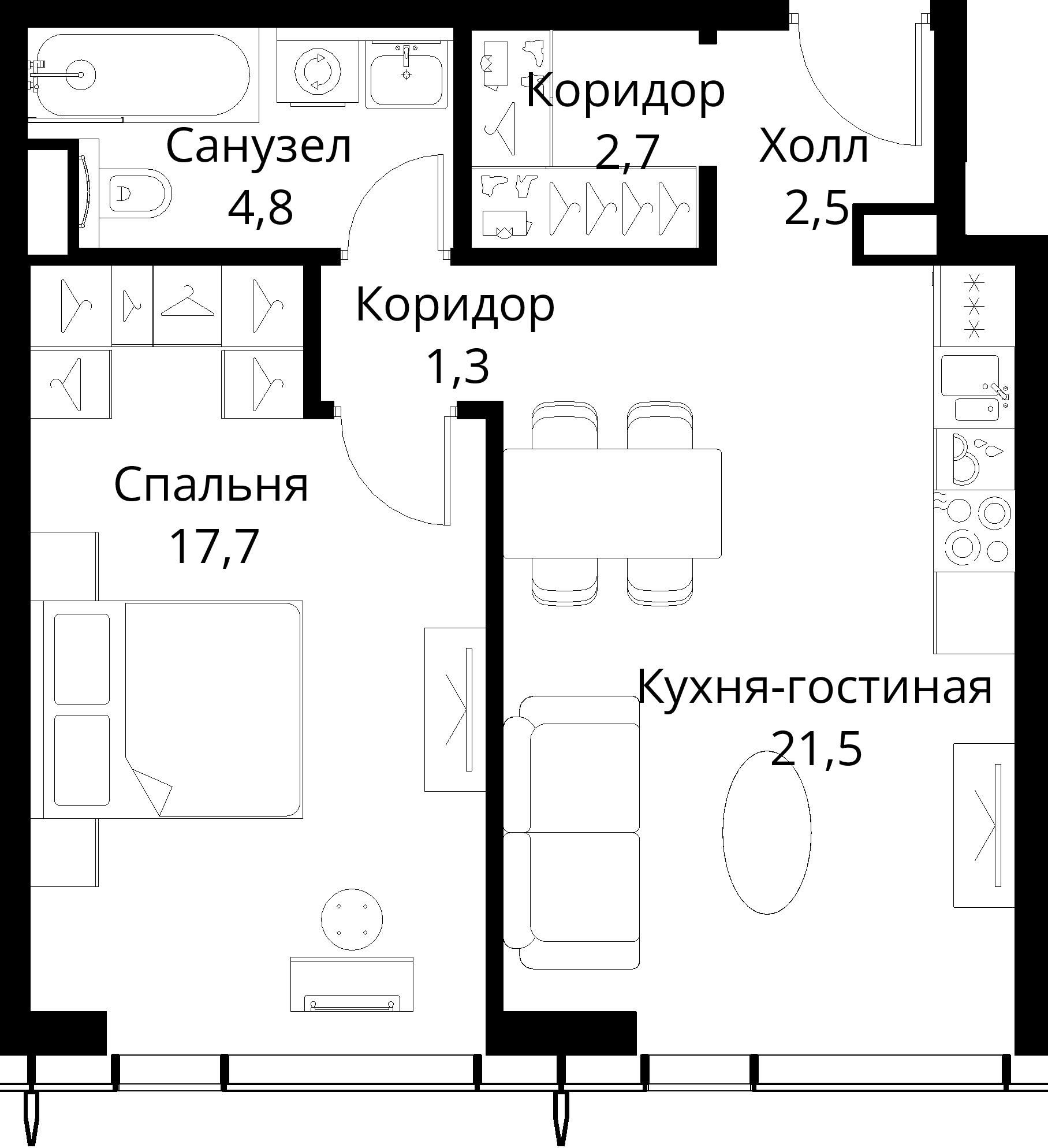 1-комнатная, 50,5 м² — 23 957 058 ₽