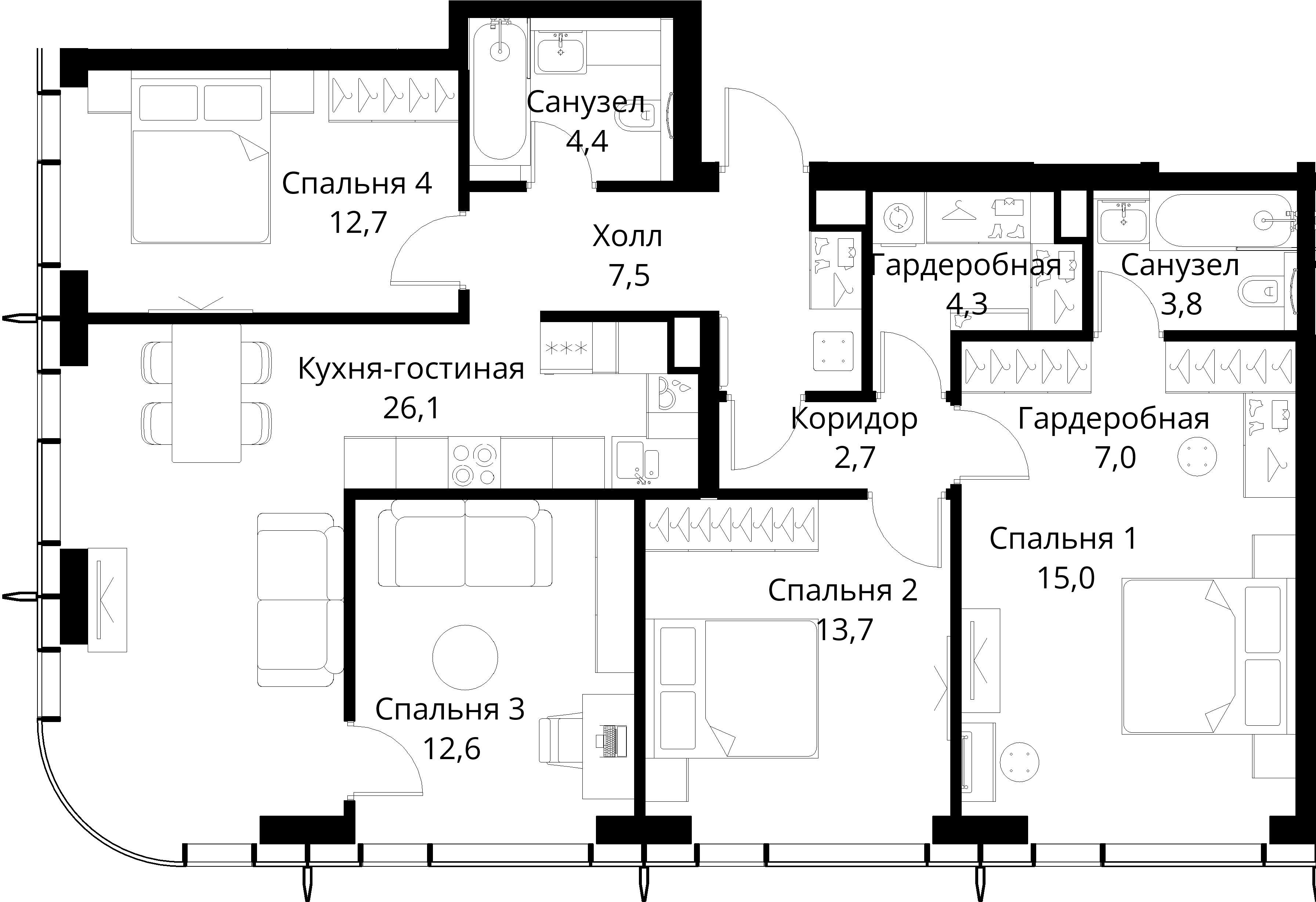 4-комнатная, 109,8 м² — 42 186 159 ₽