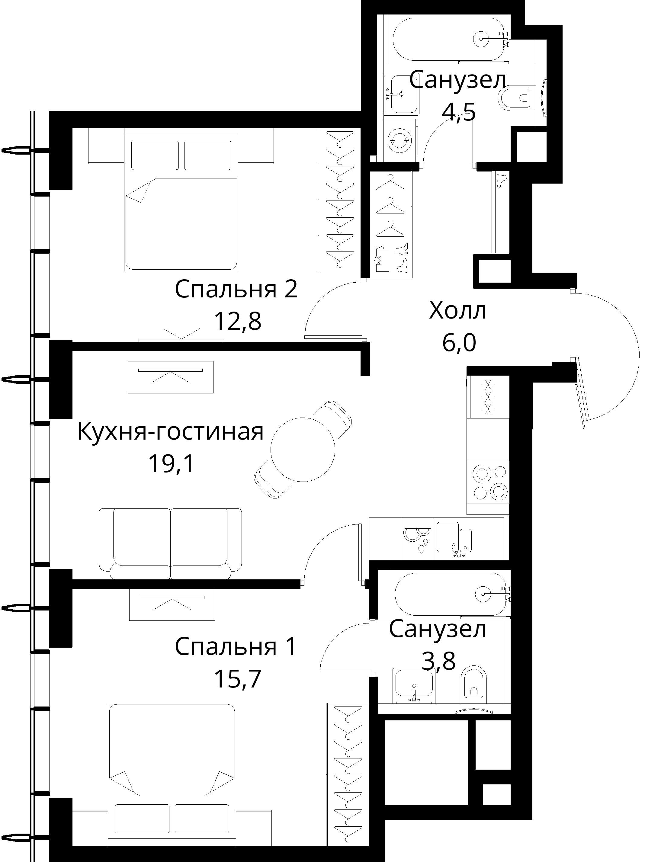2-комнатная, 61,9 м² — 27 337 398 ₽