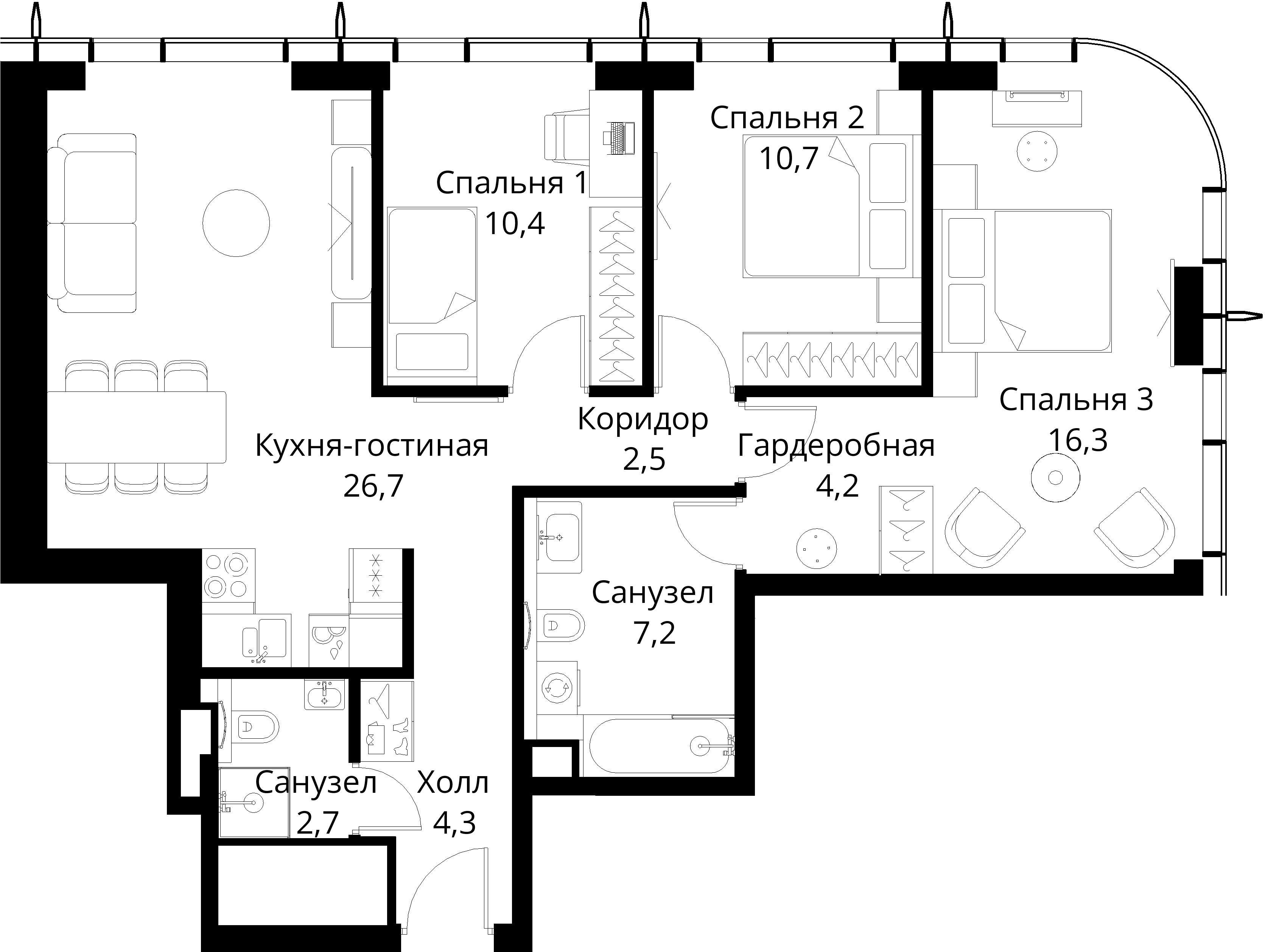 3-комнатная, 85 м² — 31 737 555 ₽