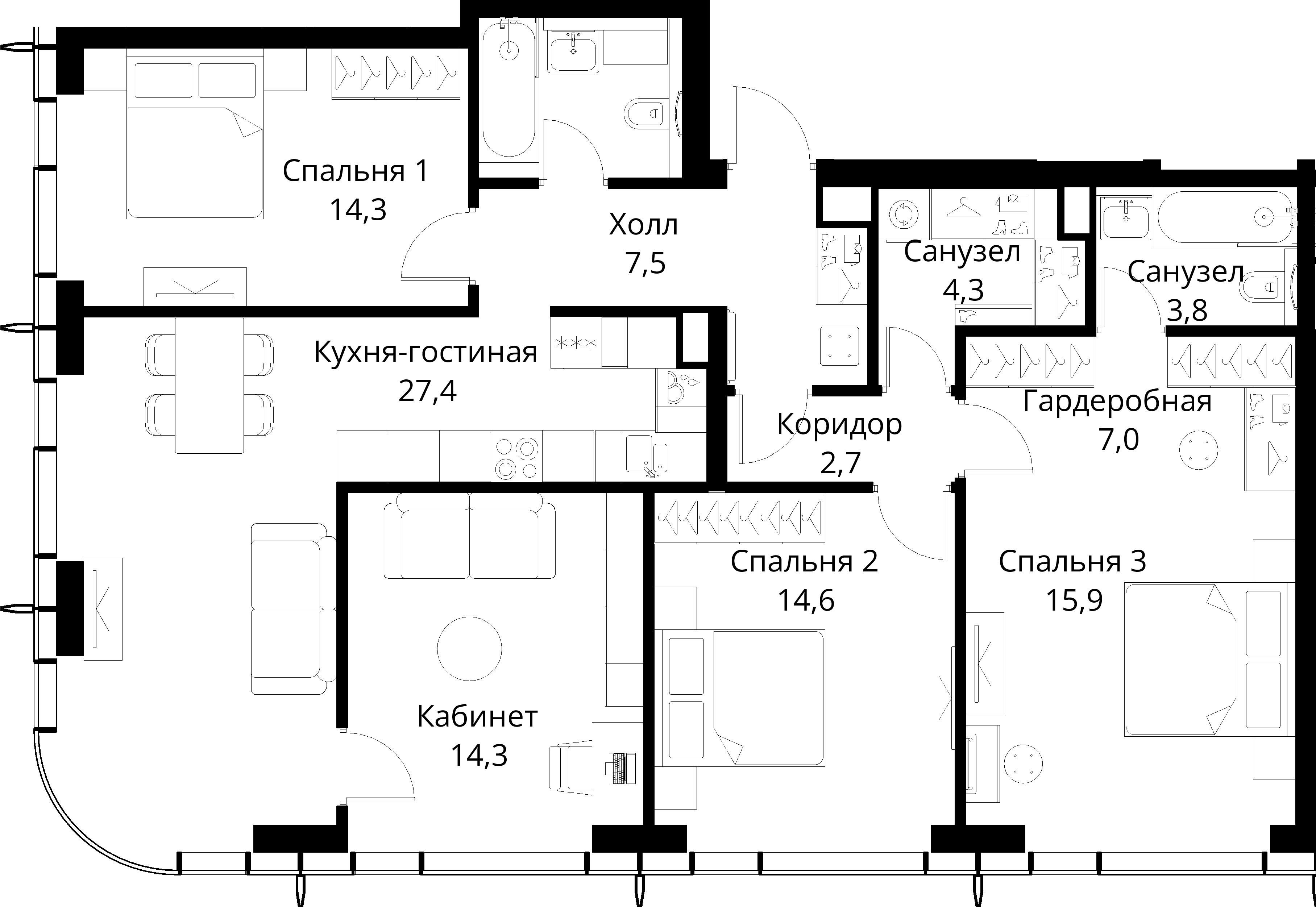 4-комнатная, 116,3 м² — 43 890 329 ₽