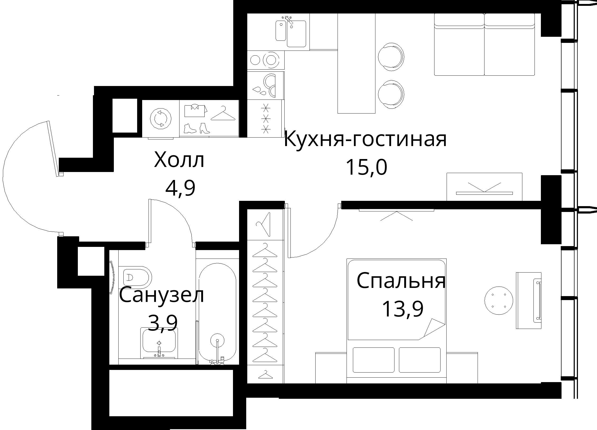 1-комнатная, 37,7 м² — 19 549 549 ₽