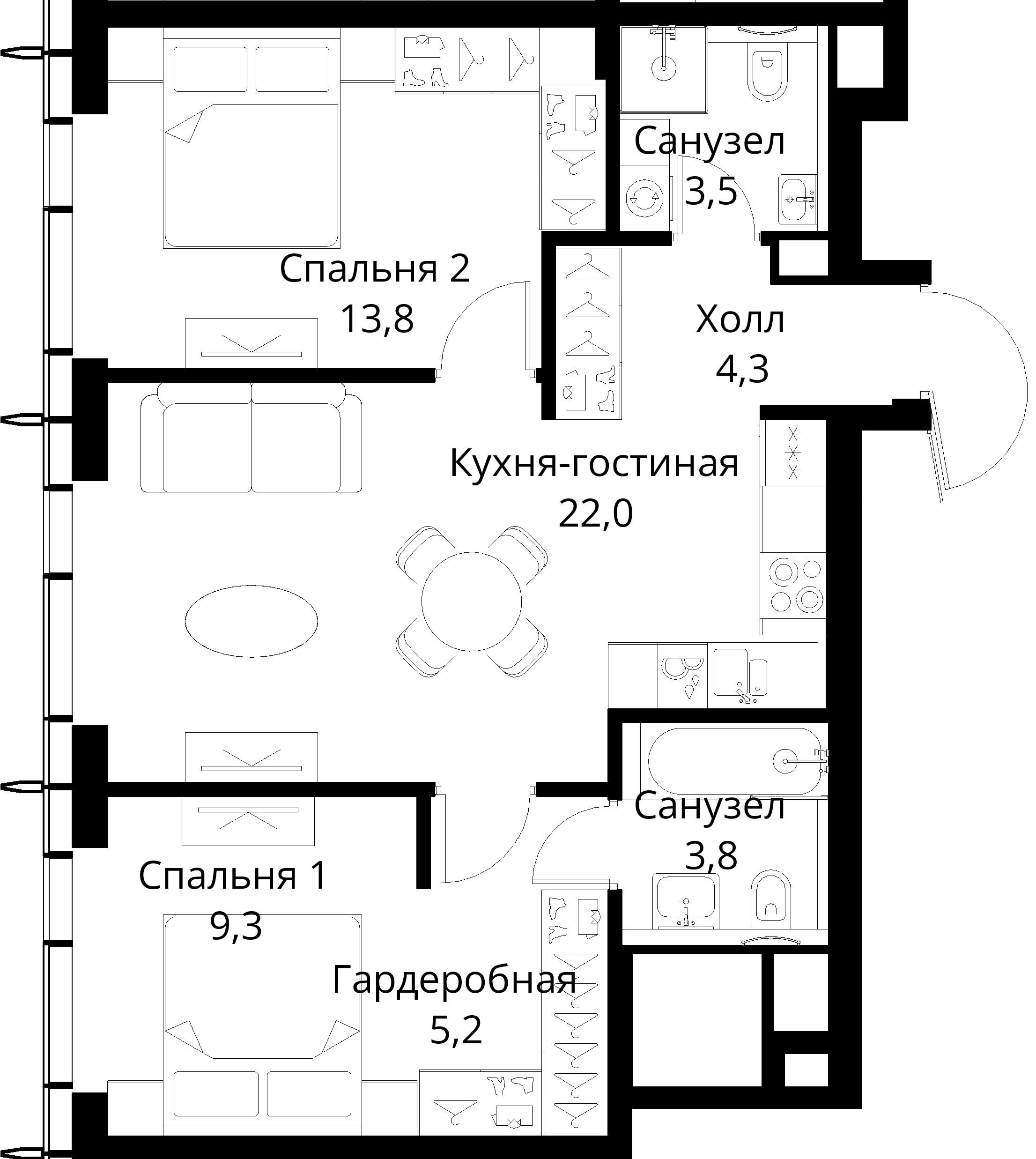 2-комнатная, 61,9 м² — 27 483 414 ₽