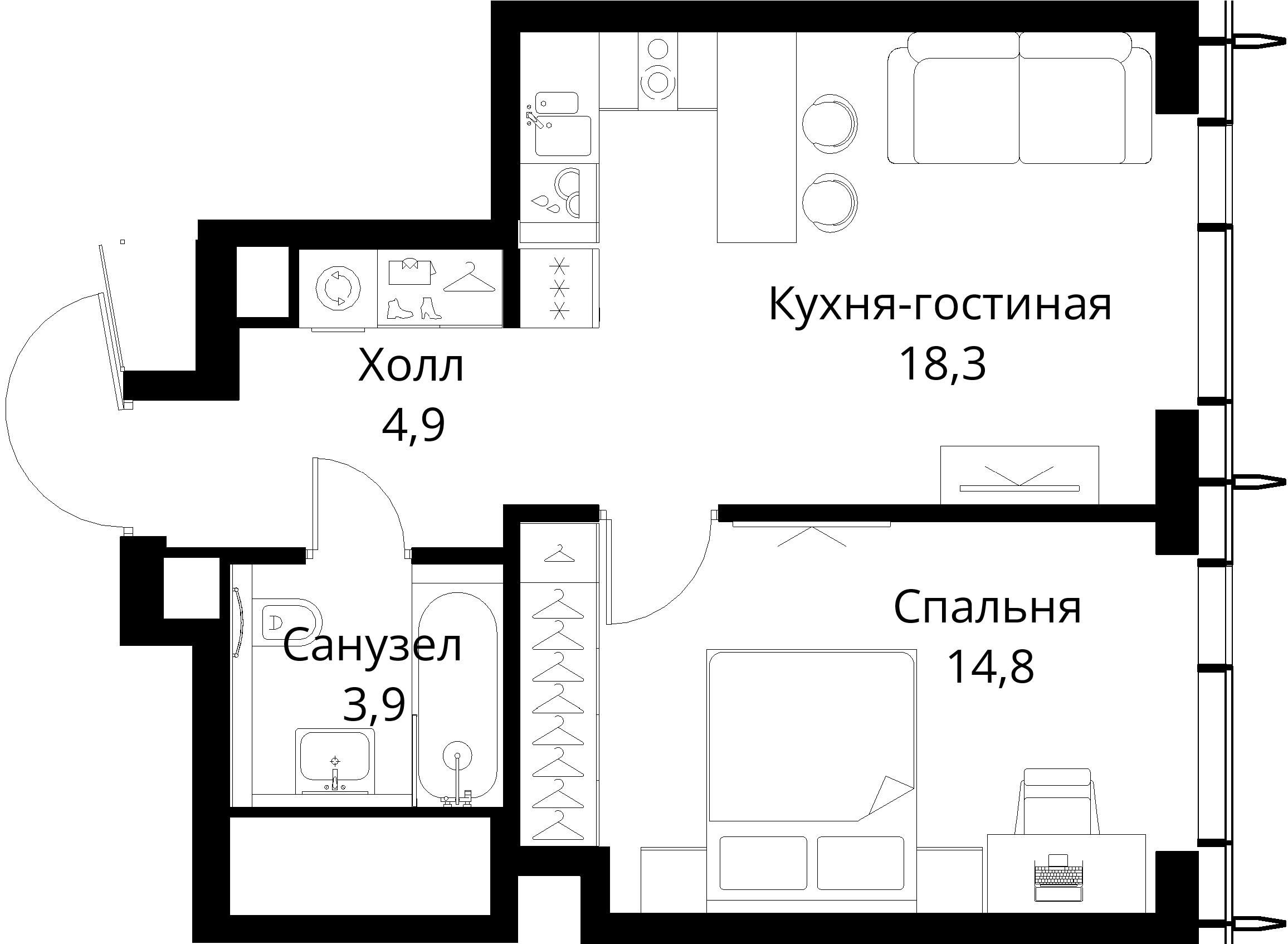 1-комнатная, 41,9 м² — 20 641 209 ₽