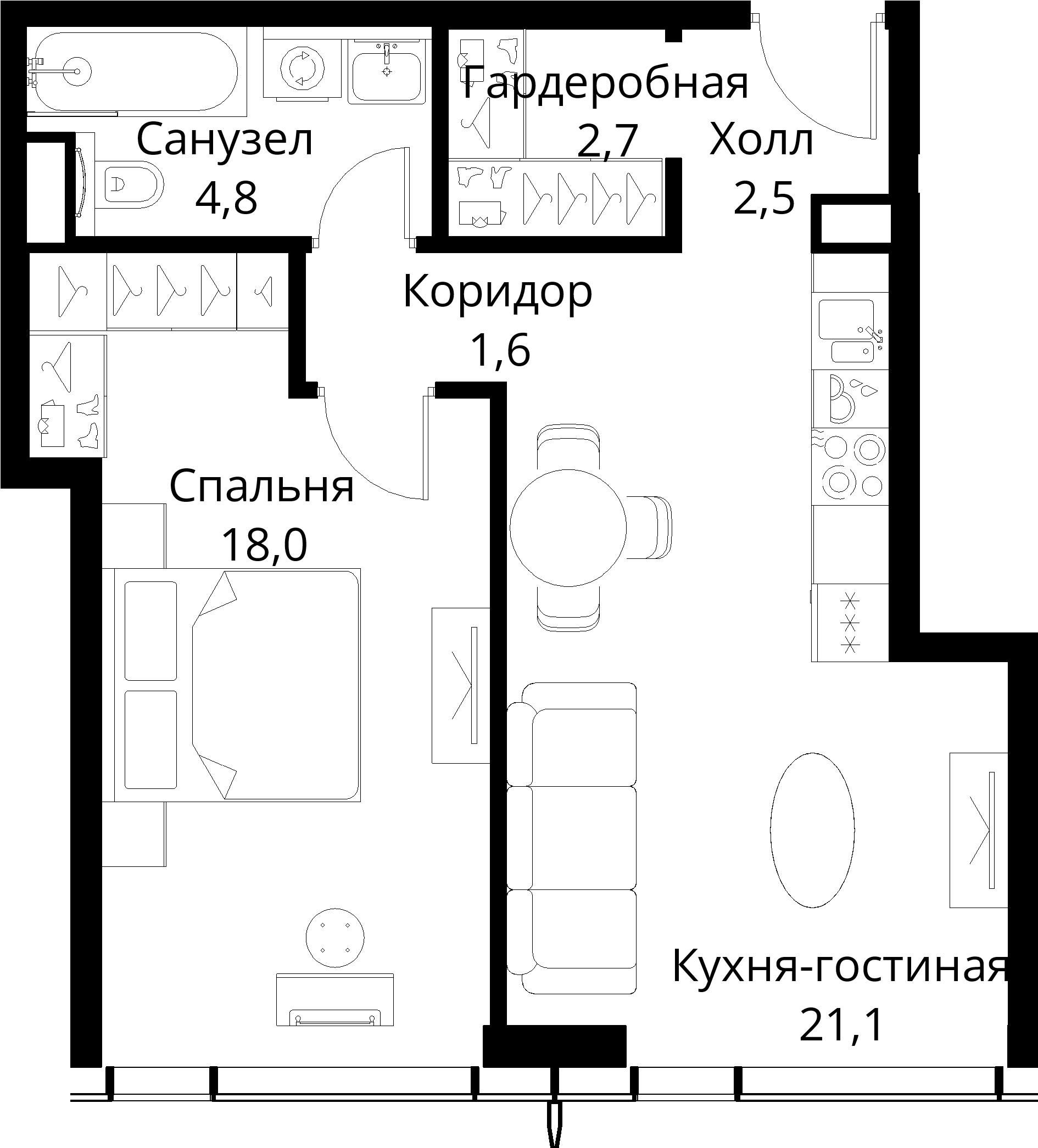 1-комнатная, 50,7 м² — 24 114 679 ₽