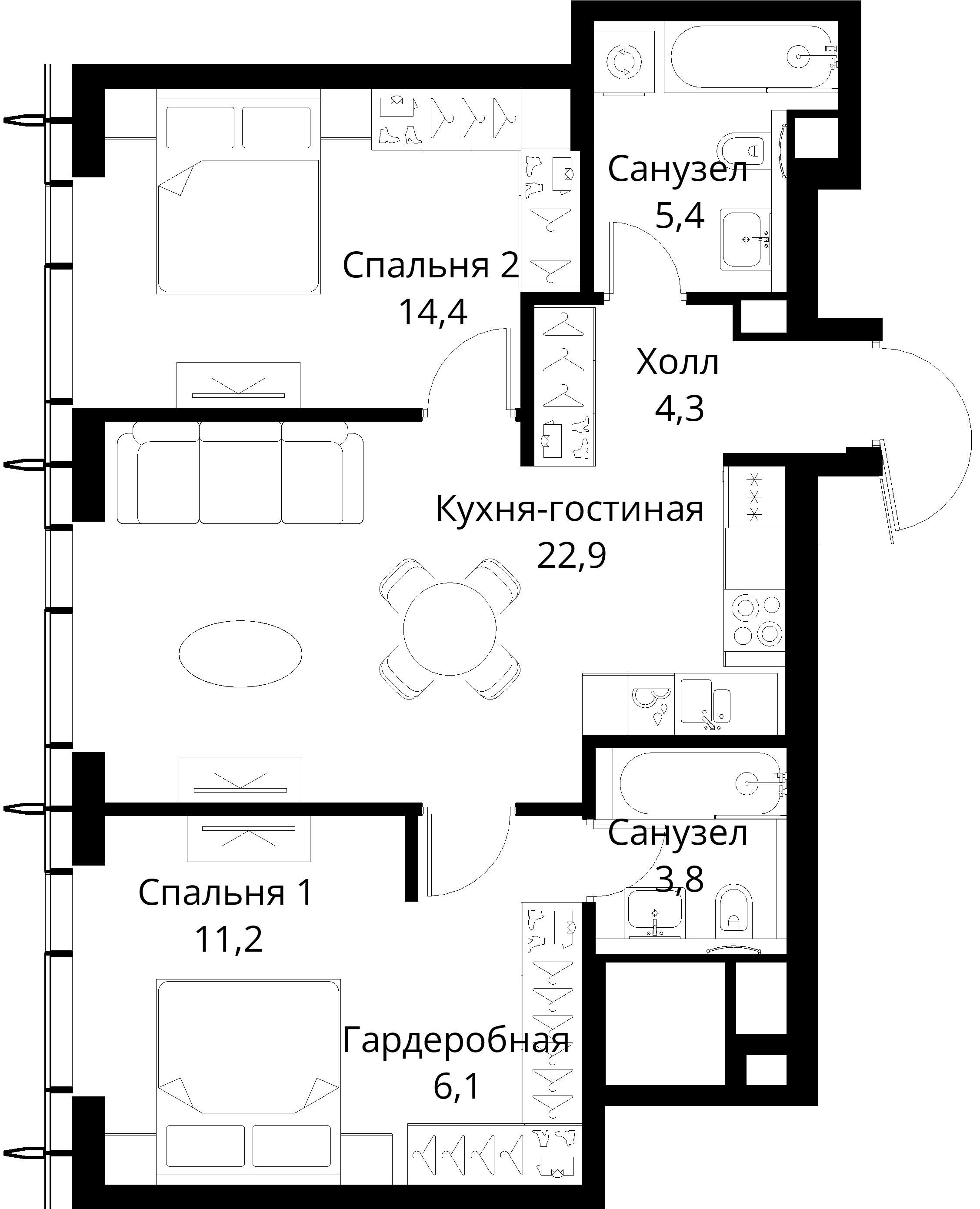 2-комнатная, 68,1 м² — 28 708 603 ₽