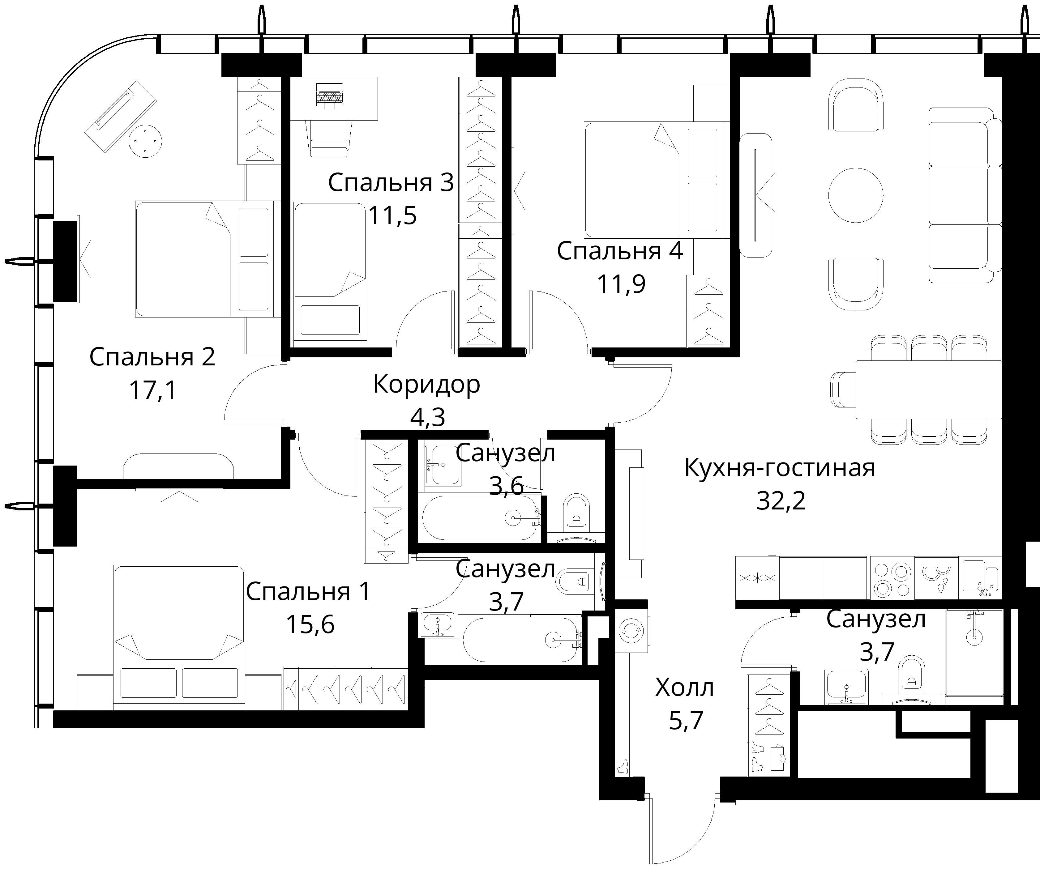 4-комнатная, 109,3 м² — 39 104 927 ₽