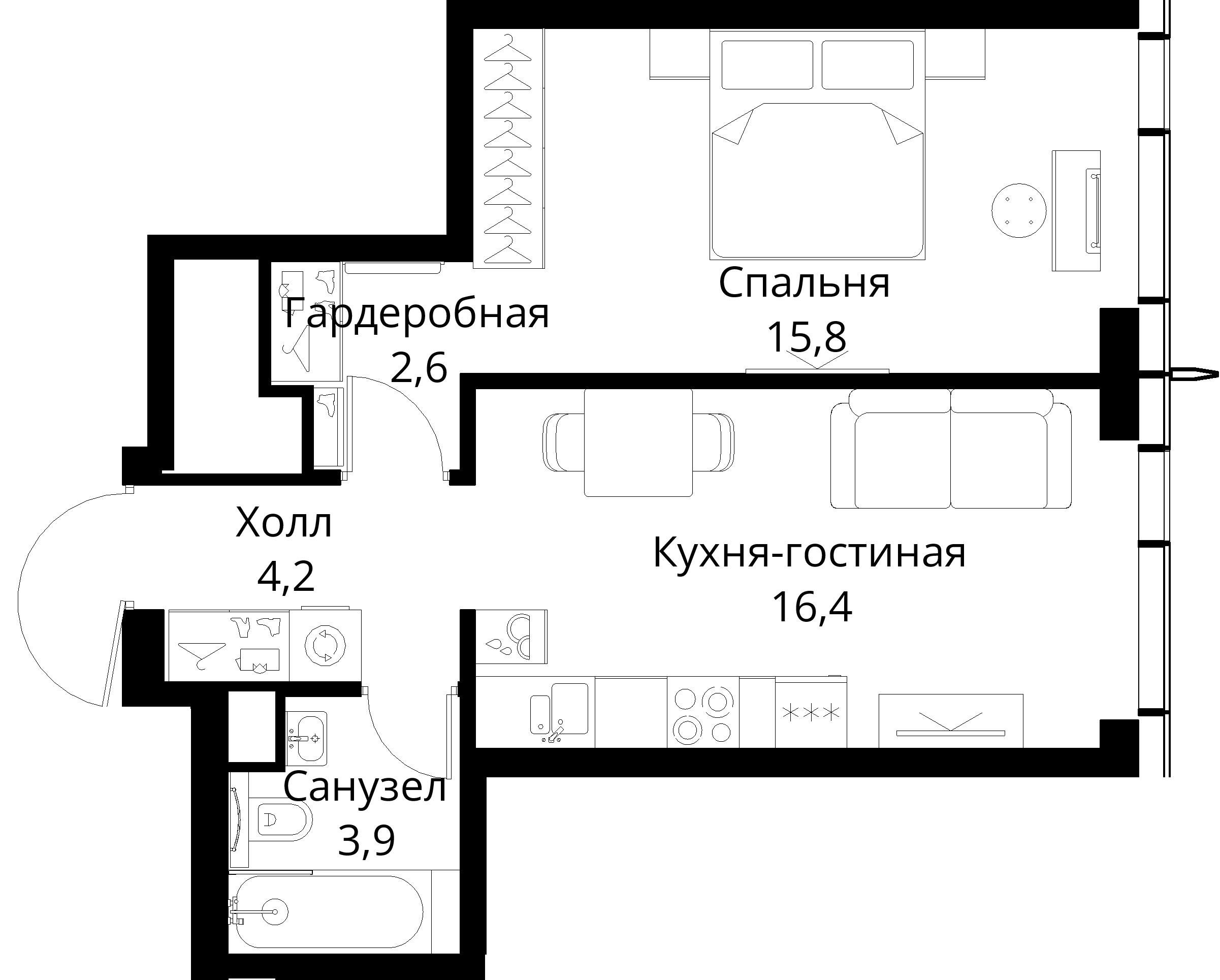 1-комнатная, 42,9 м² — 21 028 473 ₽