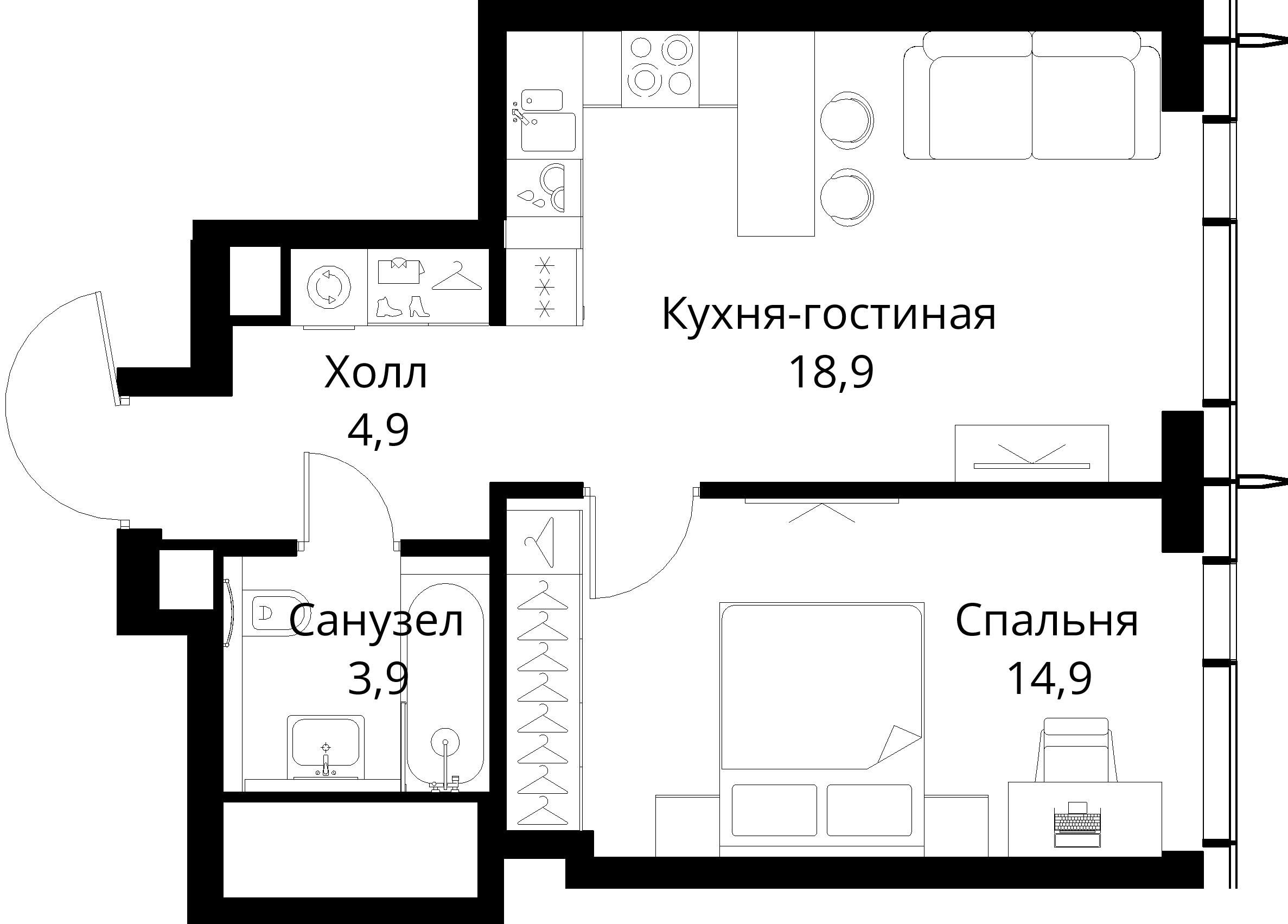 1-комнатная, 42,6 м² — 20 923 326 ₽