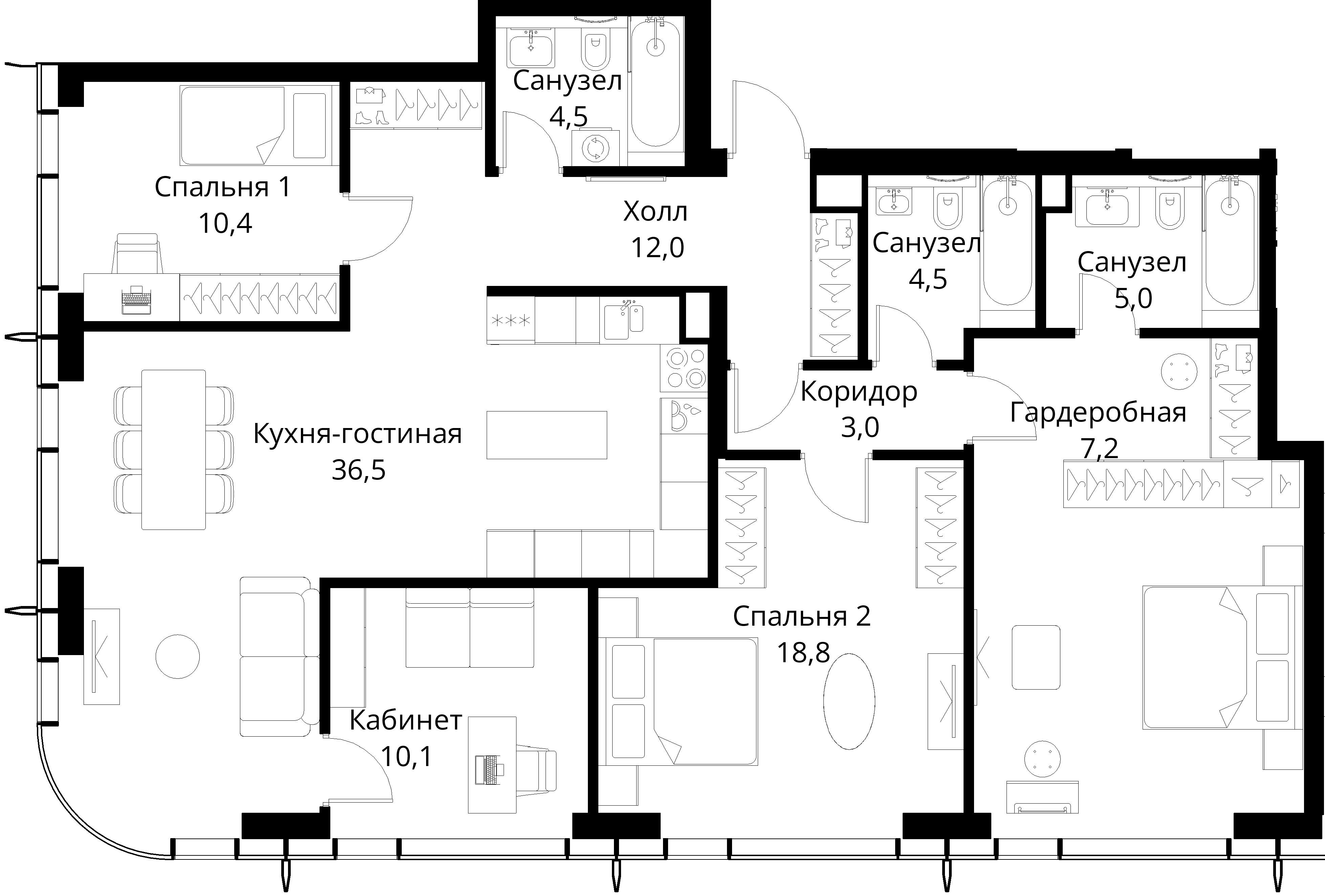 3-комнатная, 129,4 м² — 52 035 609 ₽