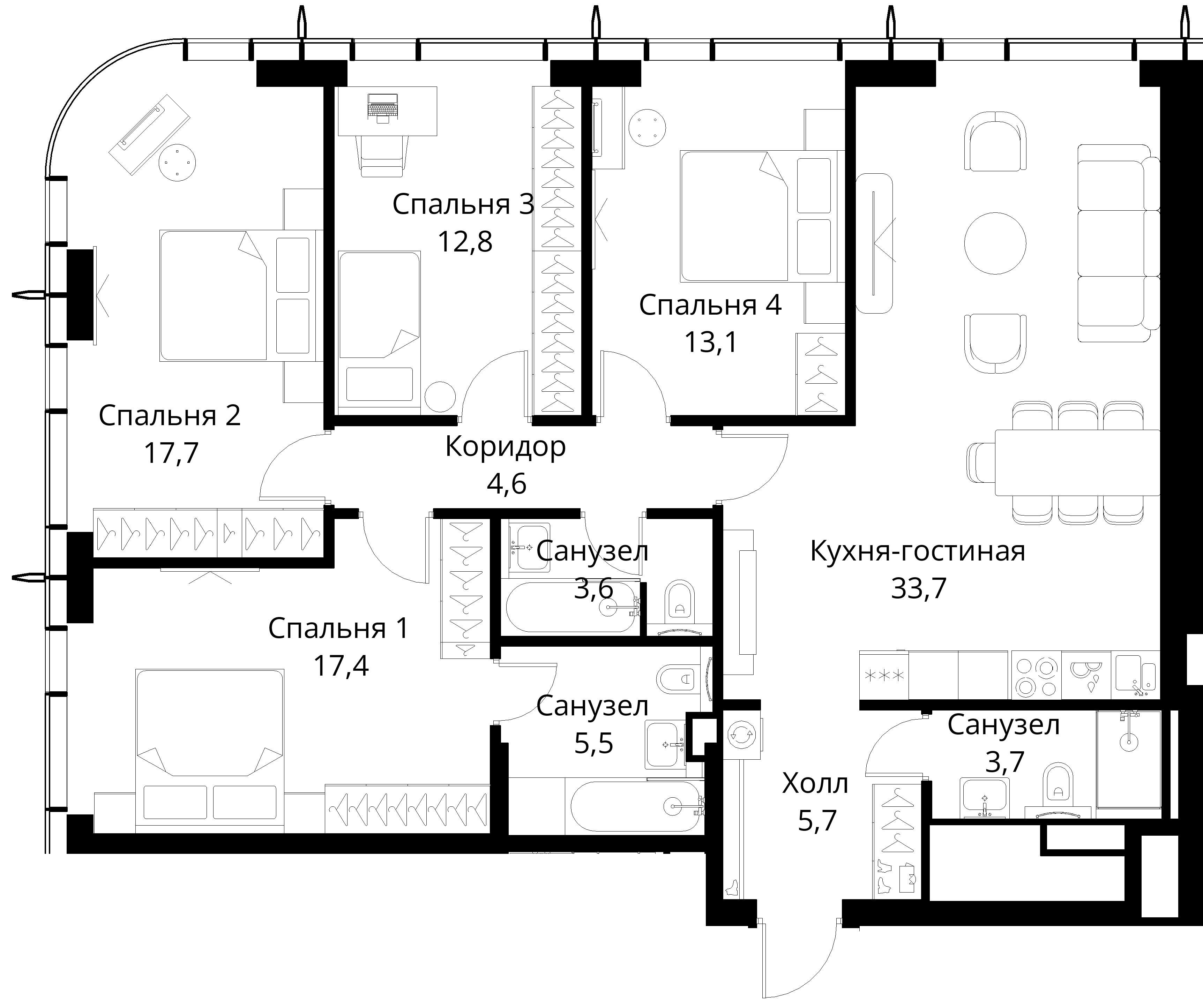 4-комнатная, 117,8 м² — 41 297 228 ₽