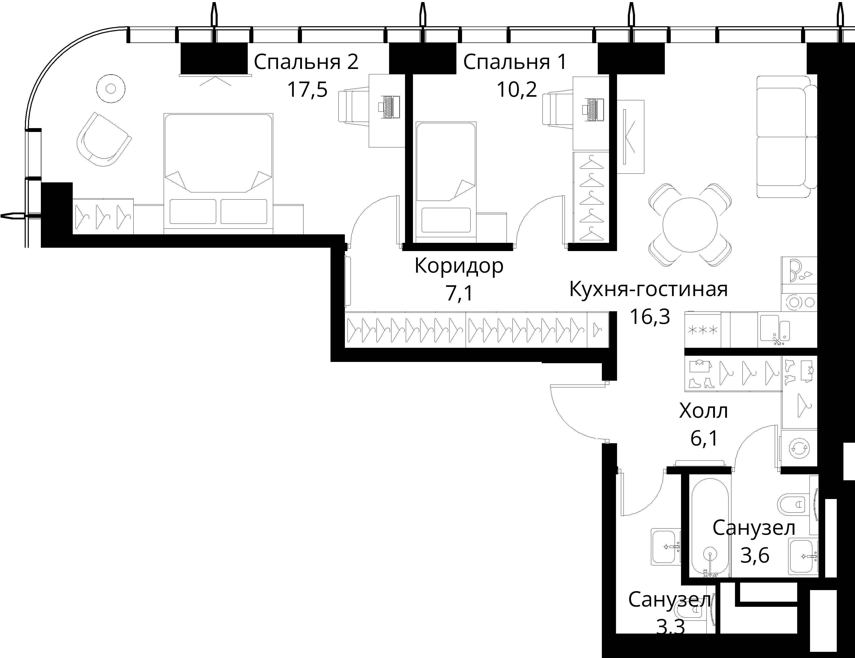 2-комнатная, 64,1 м² — 25 657 223 ₽