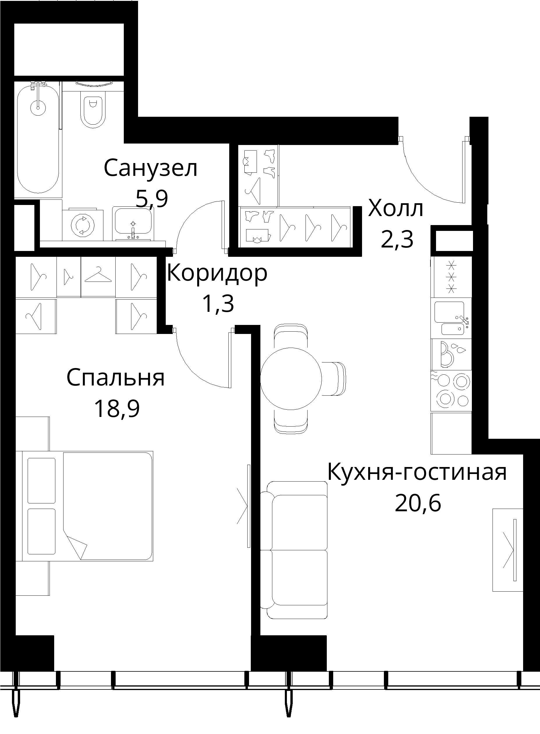 1-комнатная, 51,5 м² — 22 773 284 ₽