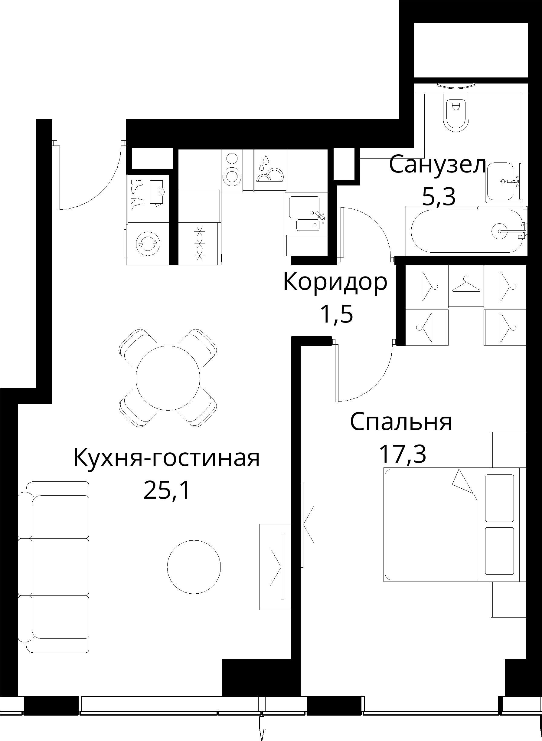 1-комнатная, 51,7 м² — 23 025 603 ₽