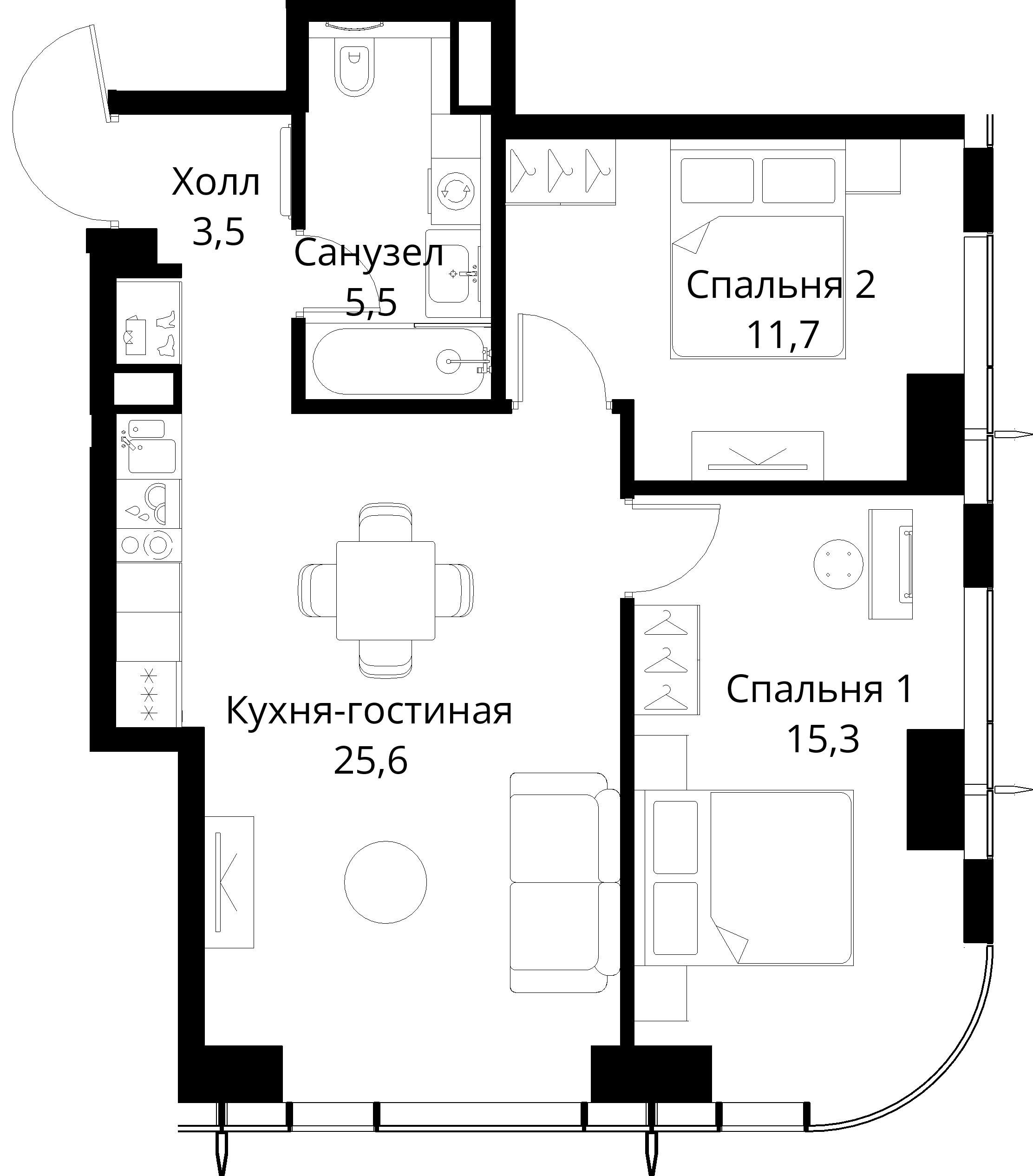 2-комнатная, 61,6 м² — 25 192 490 ₽