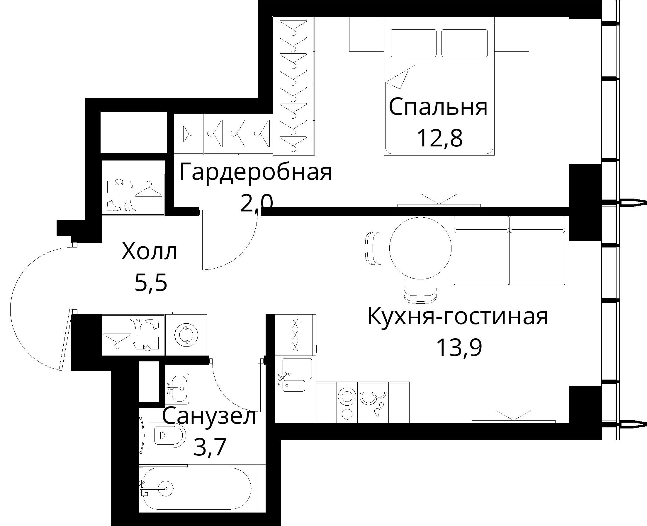 1-комнатная, 37,9 м² — 19 225 658 ₽