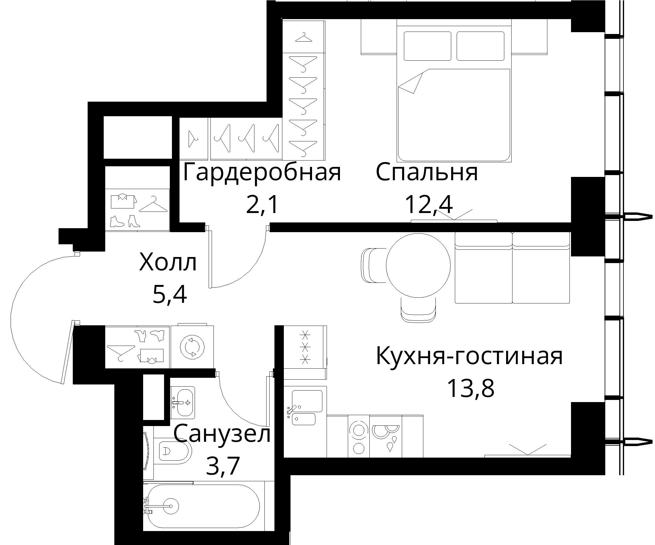 1-комнатная, 37,4 м² — 19 611 864 ₽