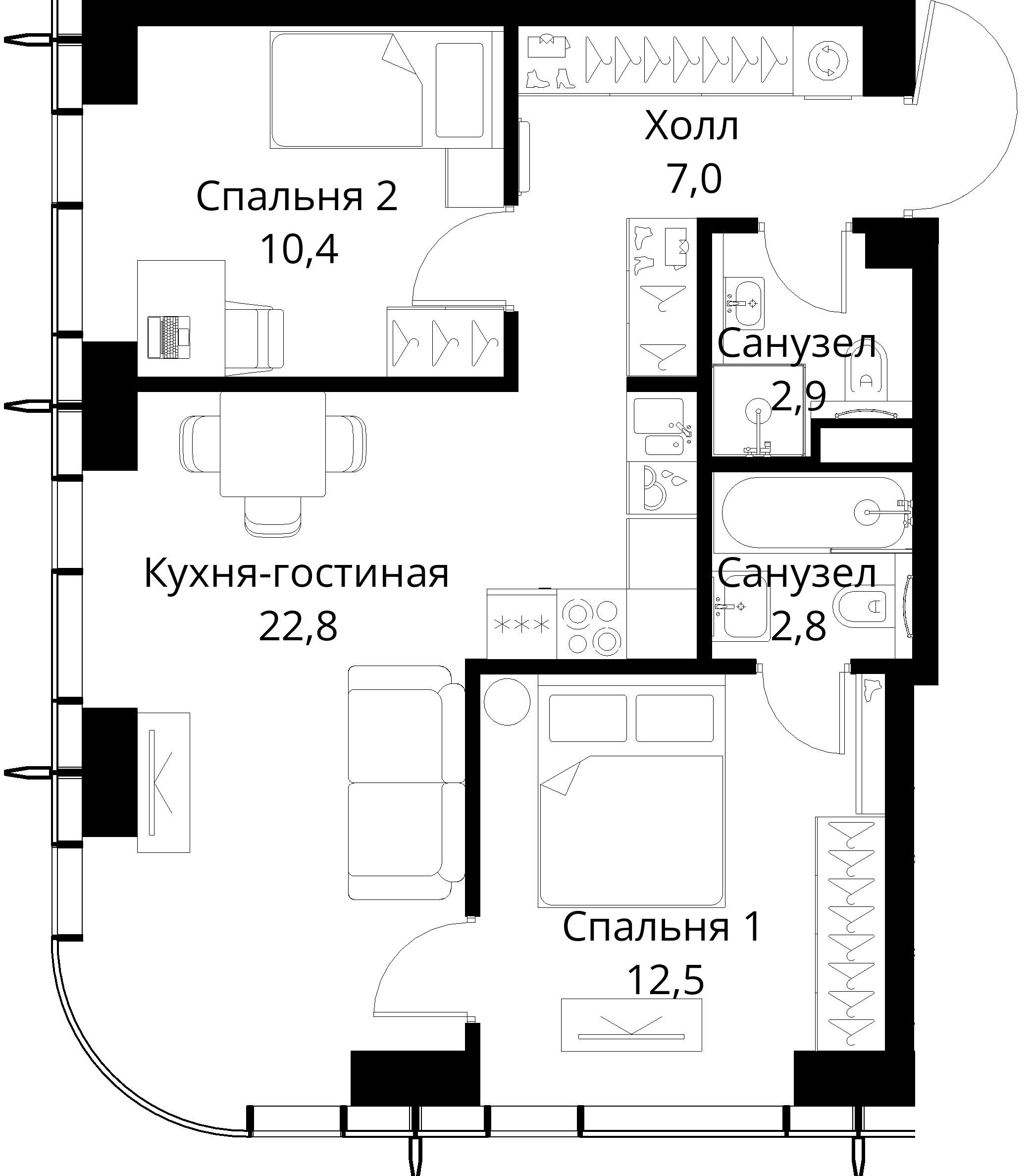 2-комнатная, 58,4 м² — 25 274 947 ₽