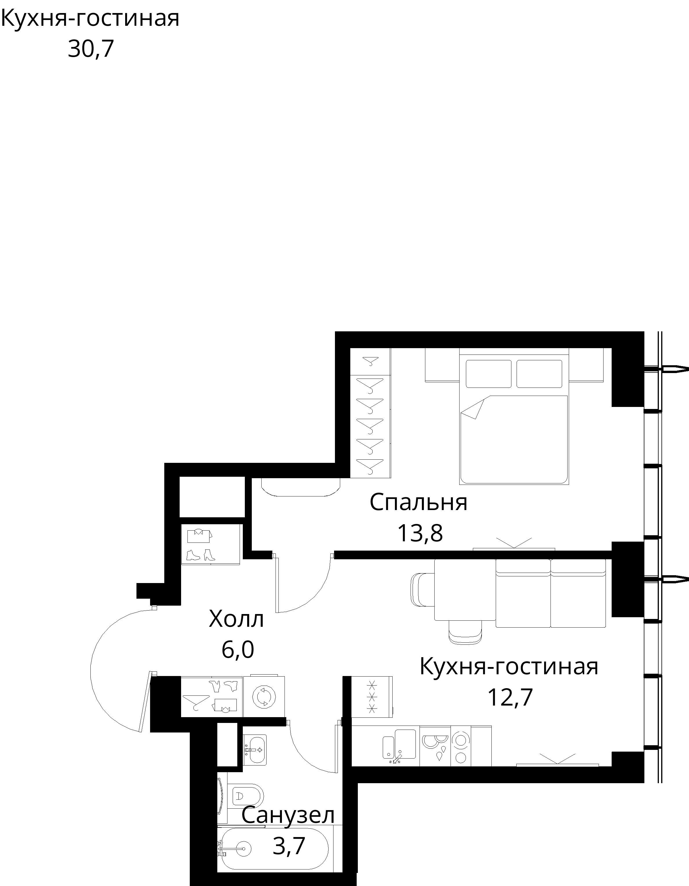 1-комнатная, 36,2 м² — 19 411 392 ₽