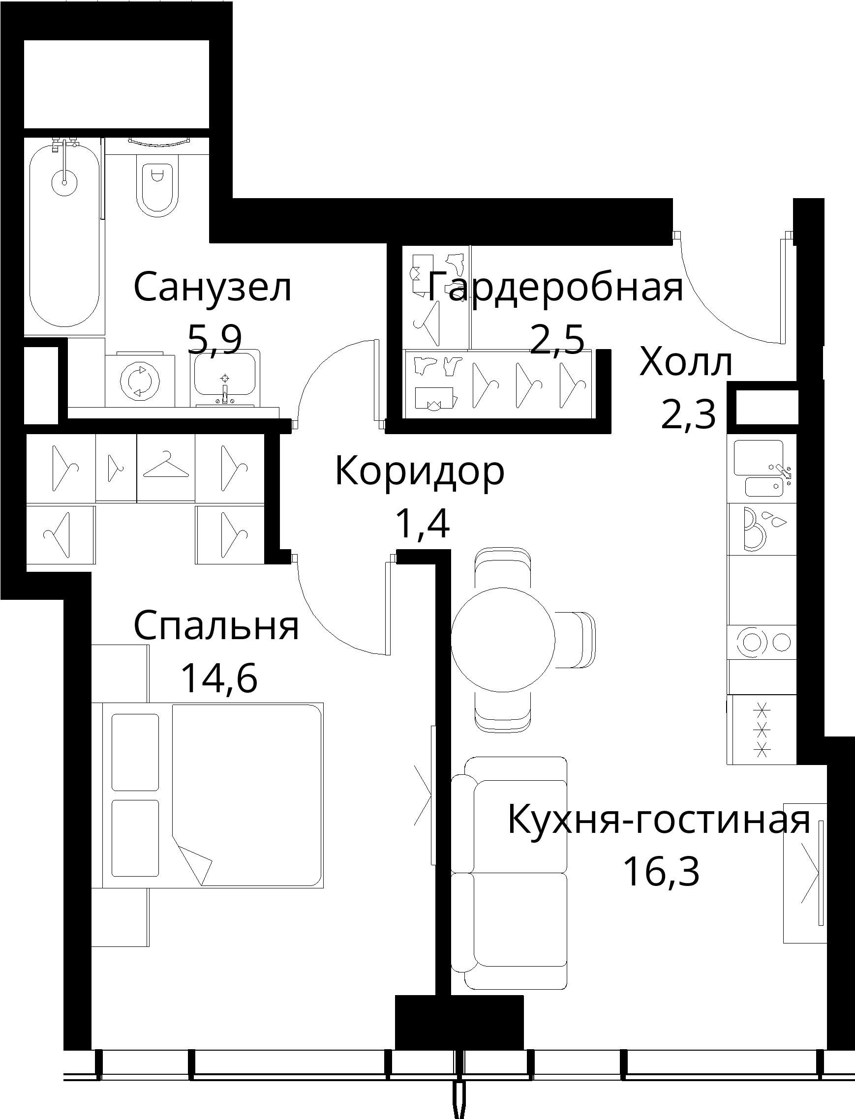 1-комнатная, 43 м² — 20 428 956 ₽