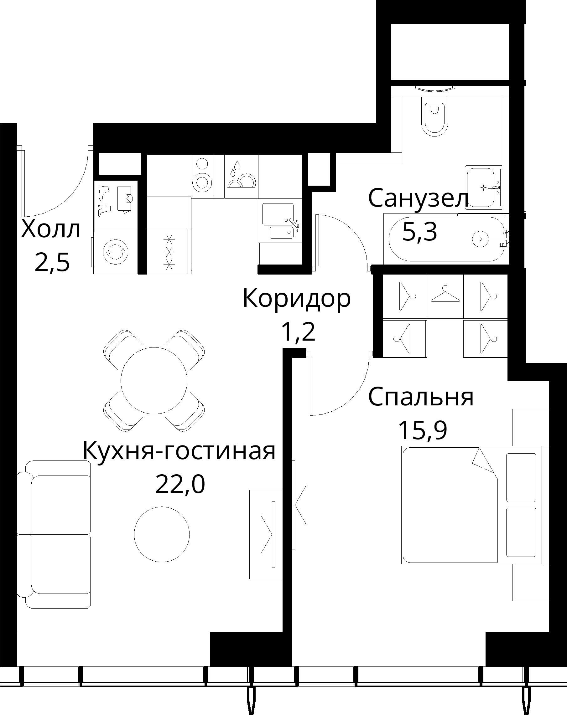 1-комнатная, 46,9 м² — 22 329 005 ₽