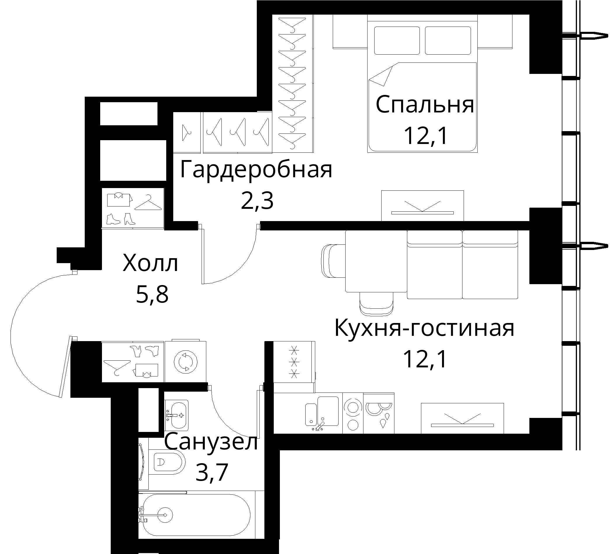 1-комнатная, 36 м² — 19 338 620 ₽
