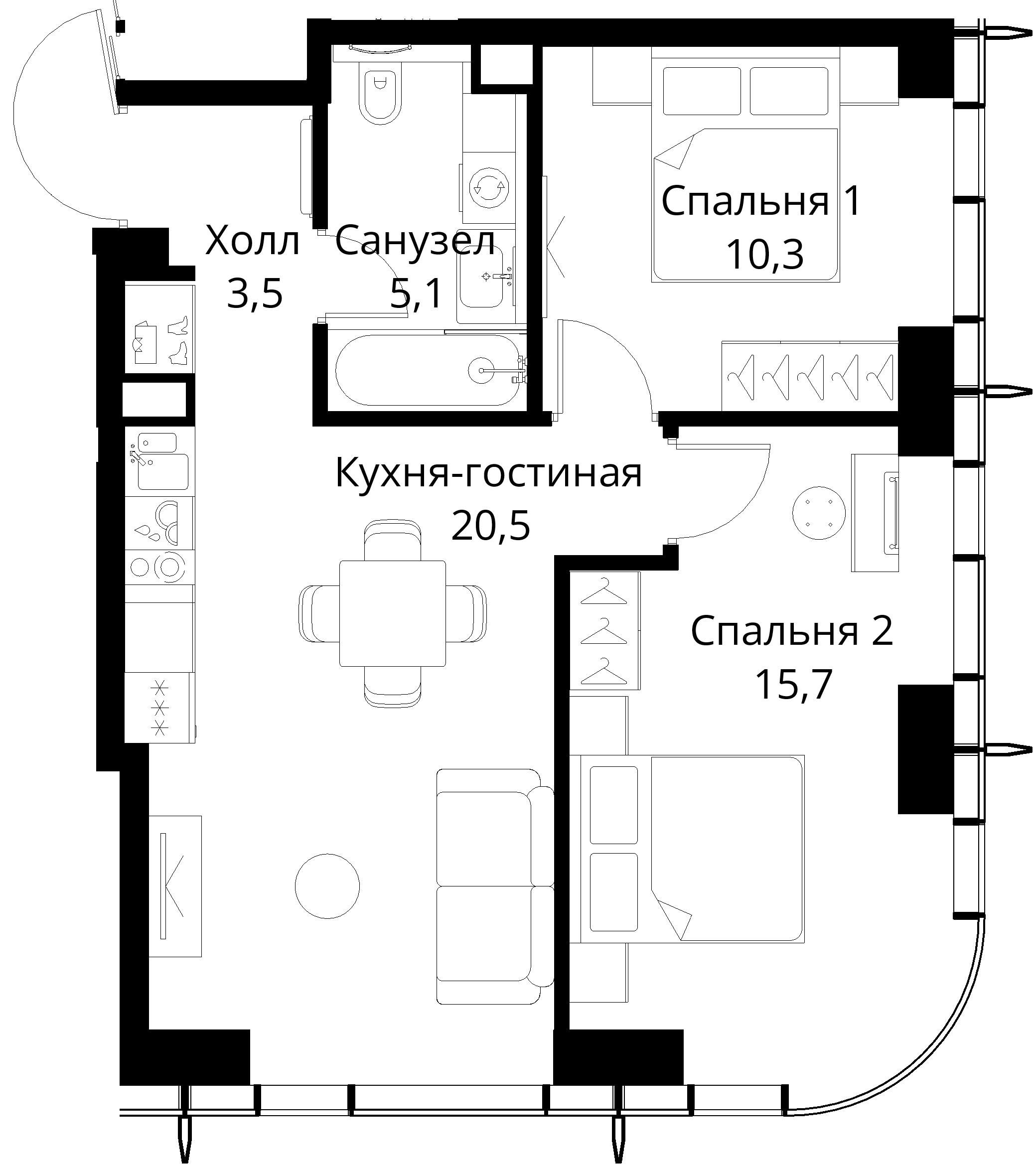 2-комнатная, 55,1 м² — 24 751 162 ₽