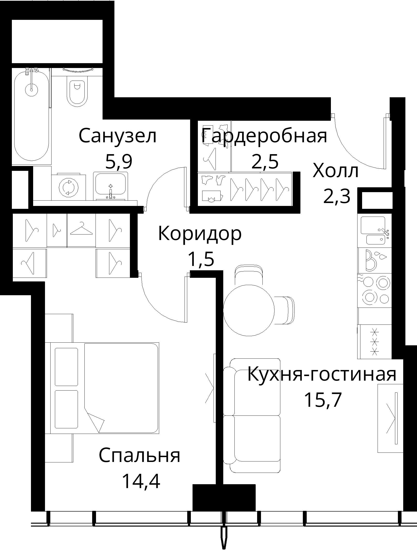 1-комнатная, 42,3 м² — 20 259 255 ₽