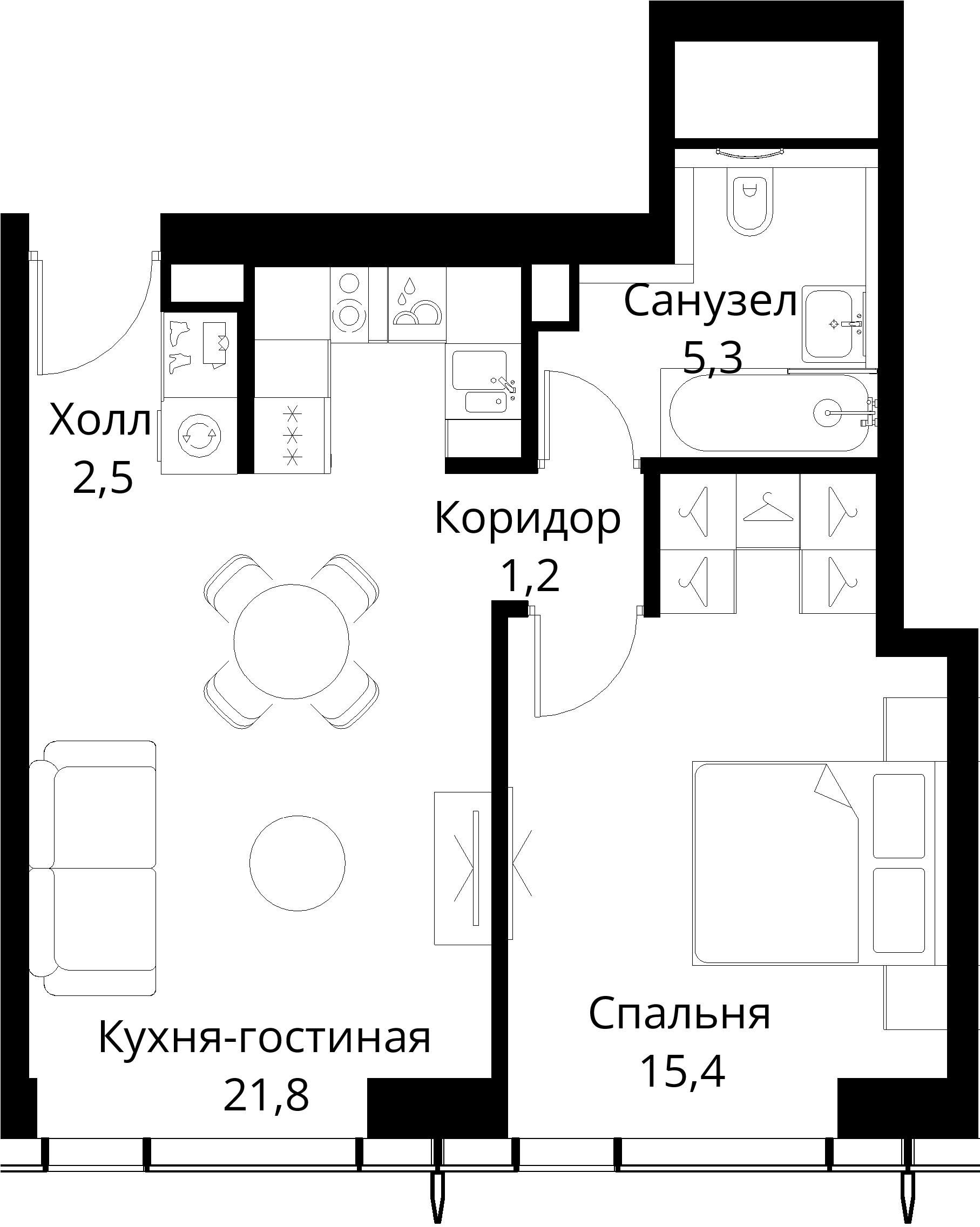 1-комнатная, 46,2 м² — 22 153 824 ₽
