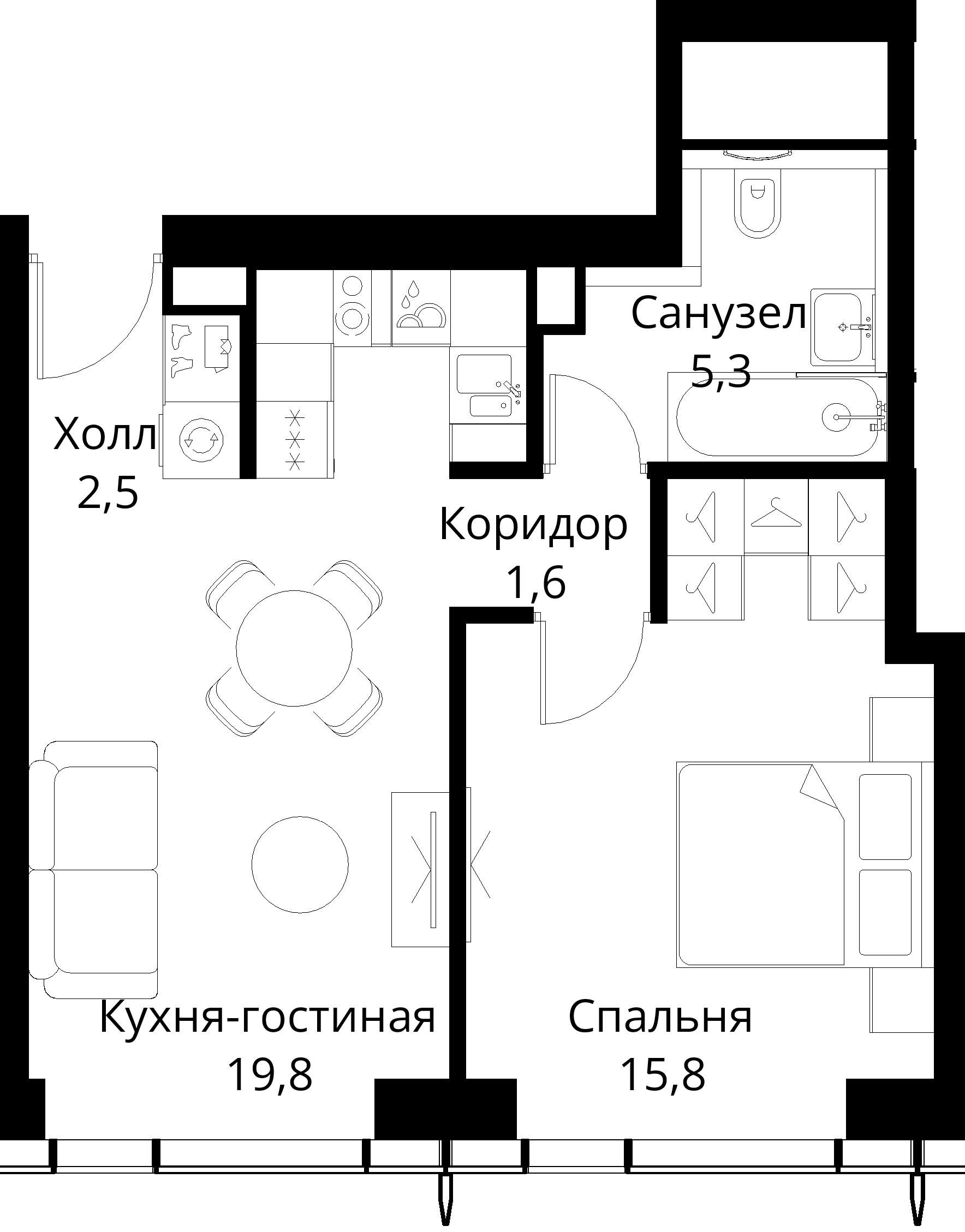 1-комнатная, 45 м² — 21 680 217 ₽