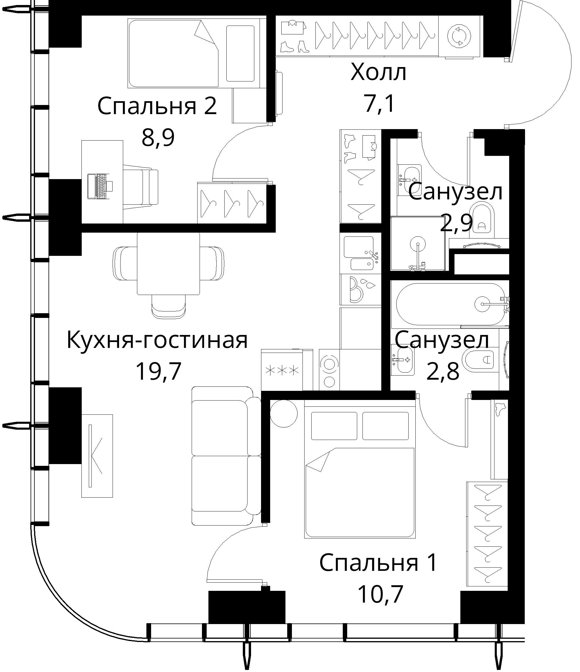 2-комнатная, 52,1 м² — 23 926 091 ₽