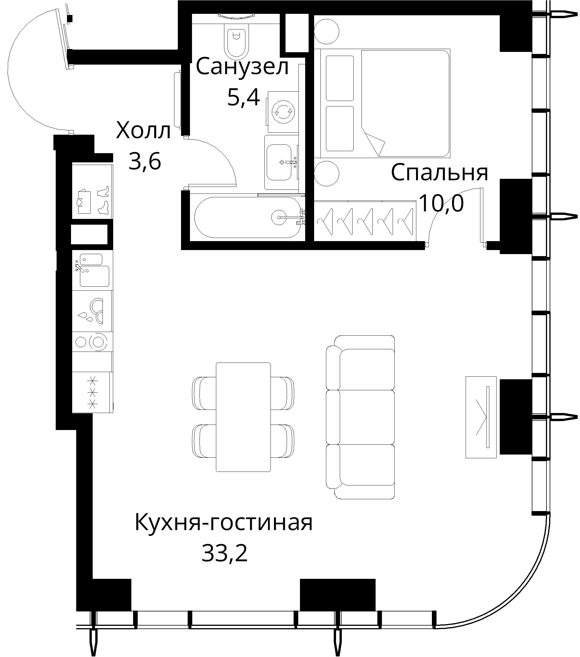 1-комнатная, 52,2 м² — 24 320 794 ₽