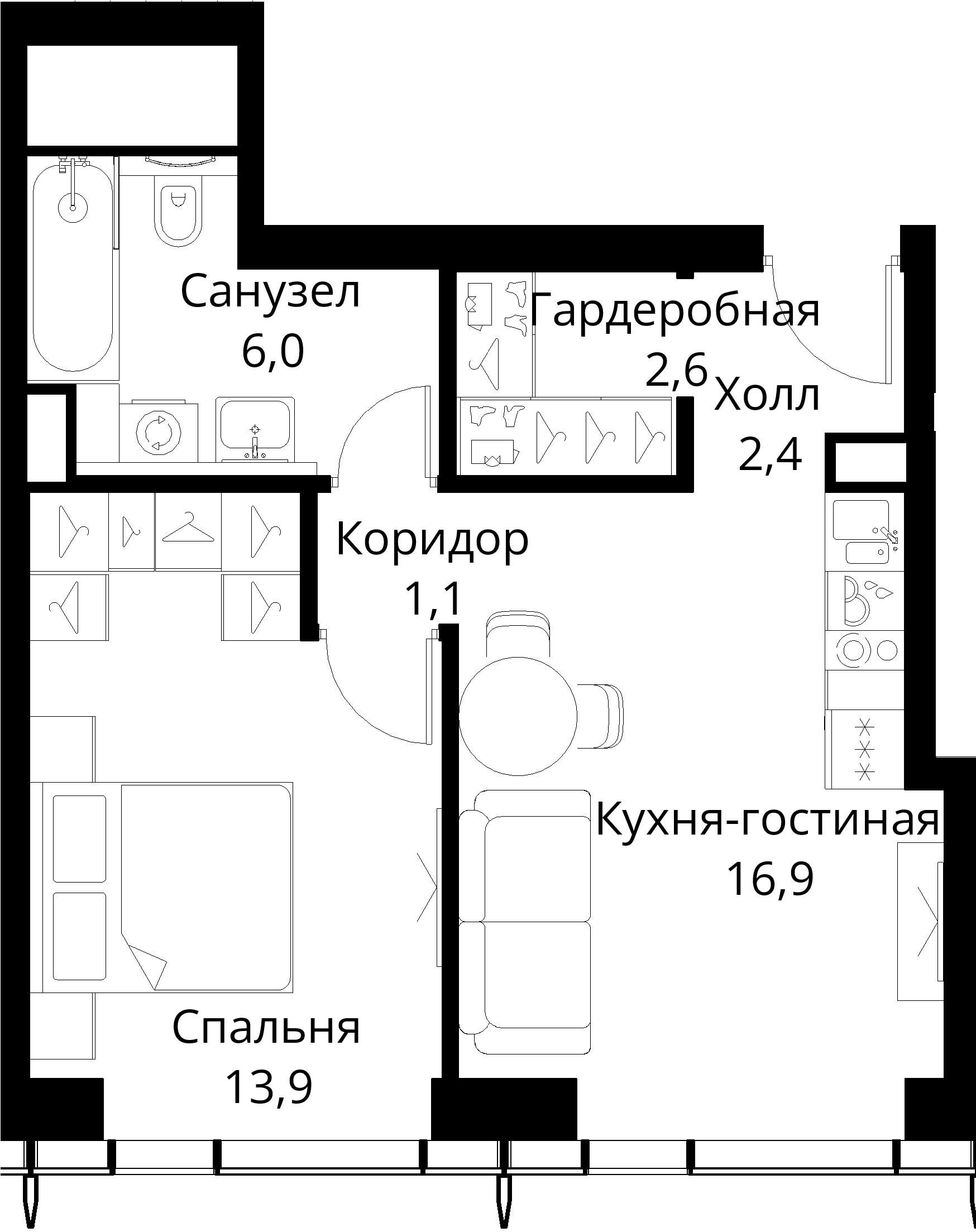 1-комнатная, 42,9 м² — 20 646 465 ₽