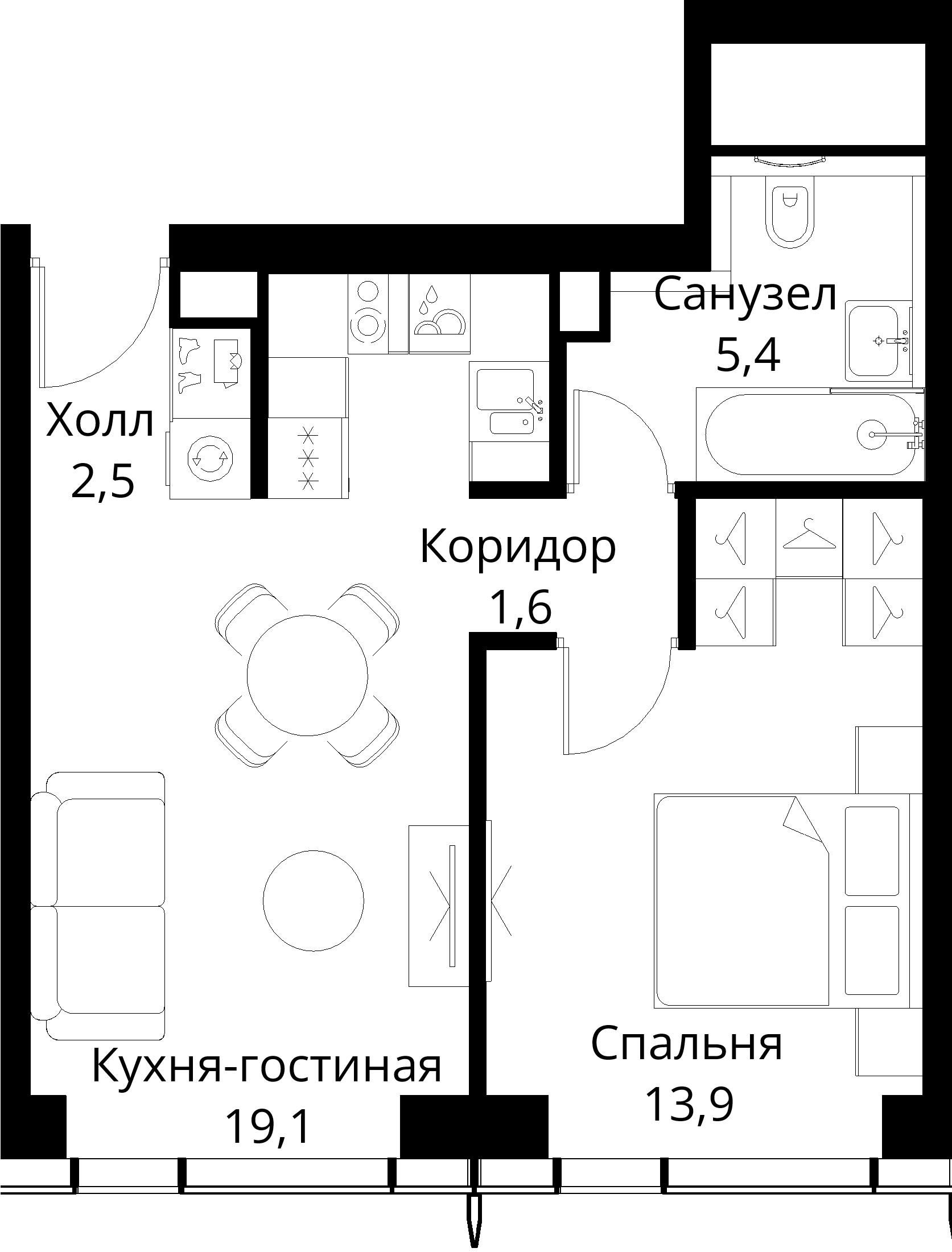1-комнатная, 42,5 м² — 21 233 110 ₽
