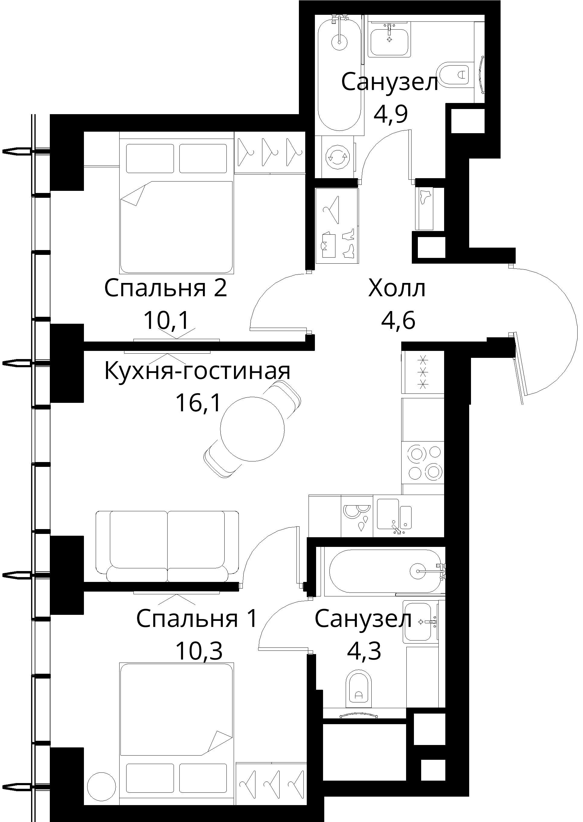 2-комнатная, 50,3 м² — 22 362 836 ₽