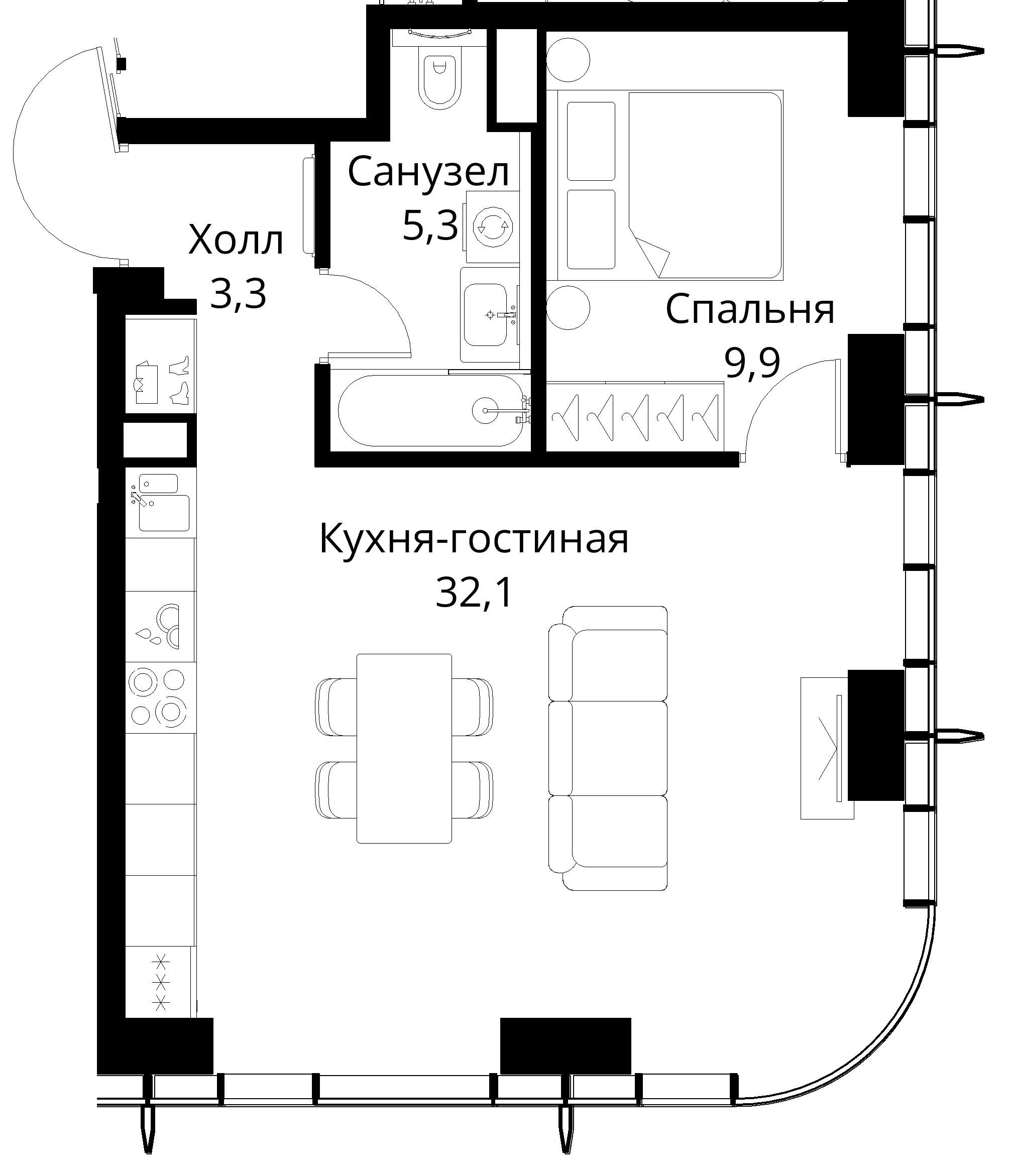 1-комнатная, 50,6 м² — 24 038 562 ₽