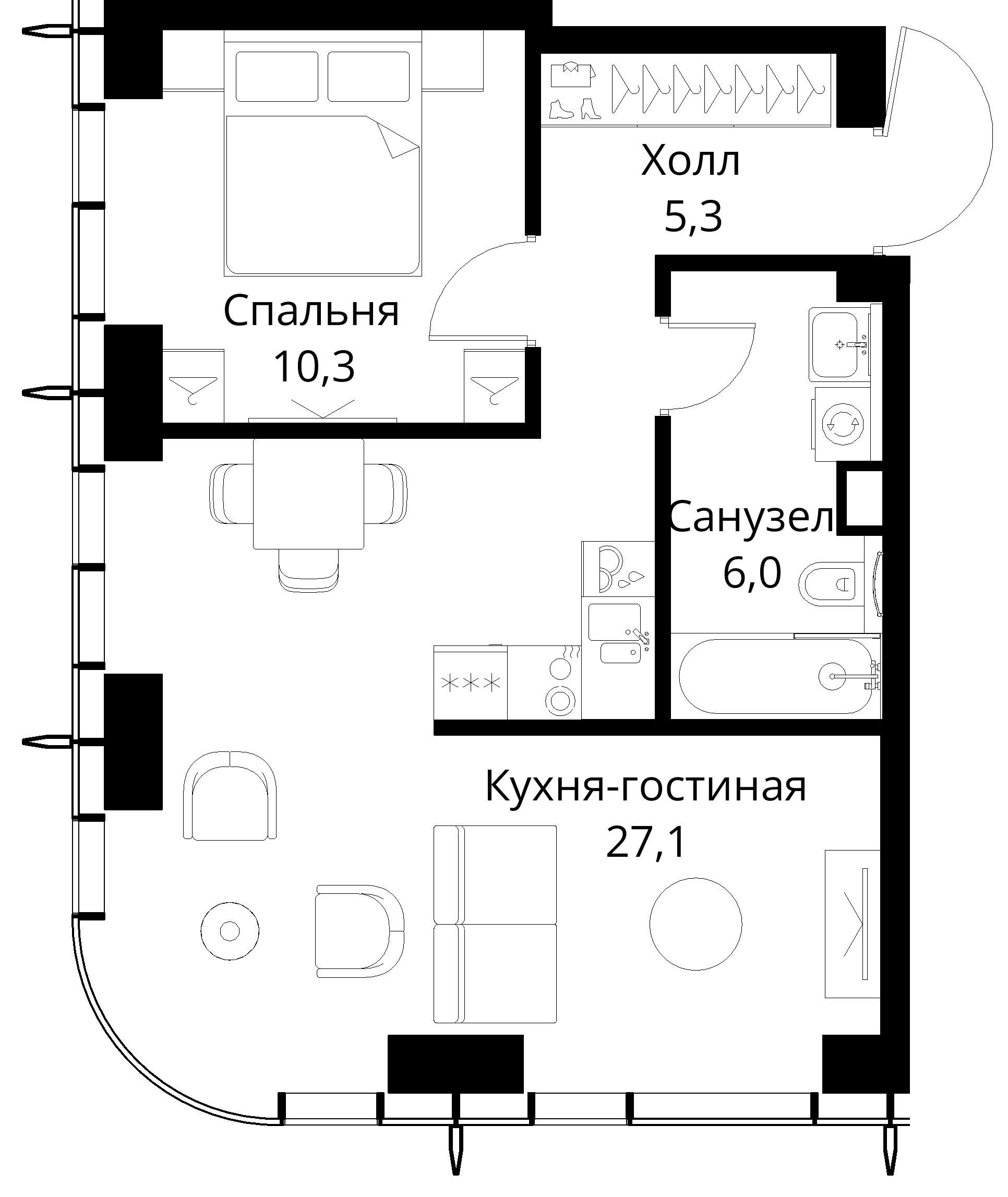 1-комнатная, 48,7 м² — 23 770 104 ₽