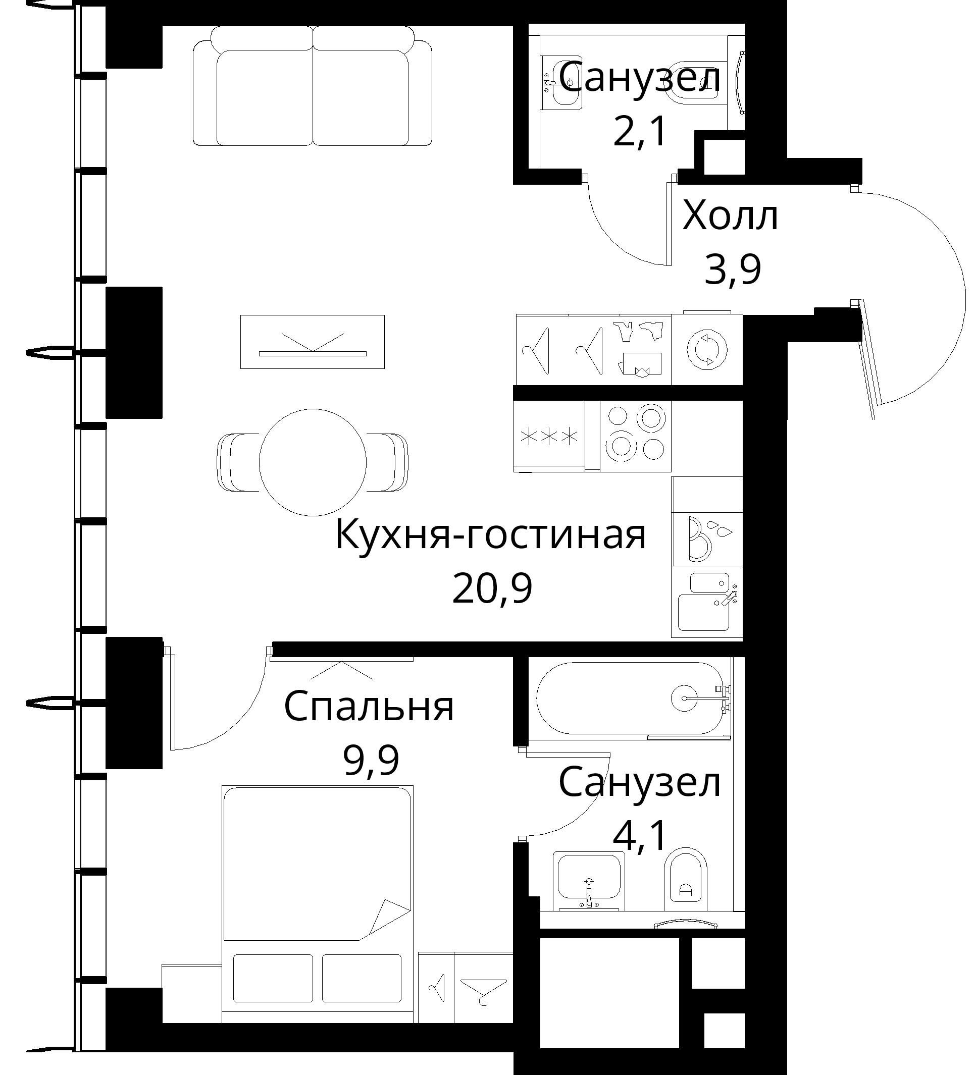 1-комнатная, 40,9 м² — 20 493 783 ₽