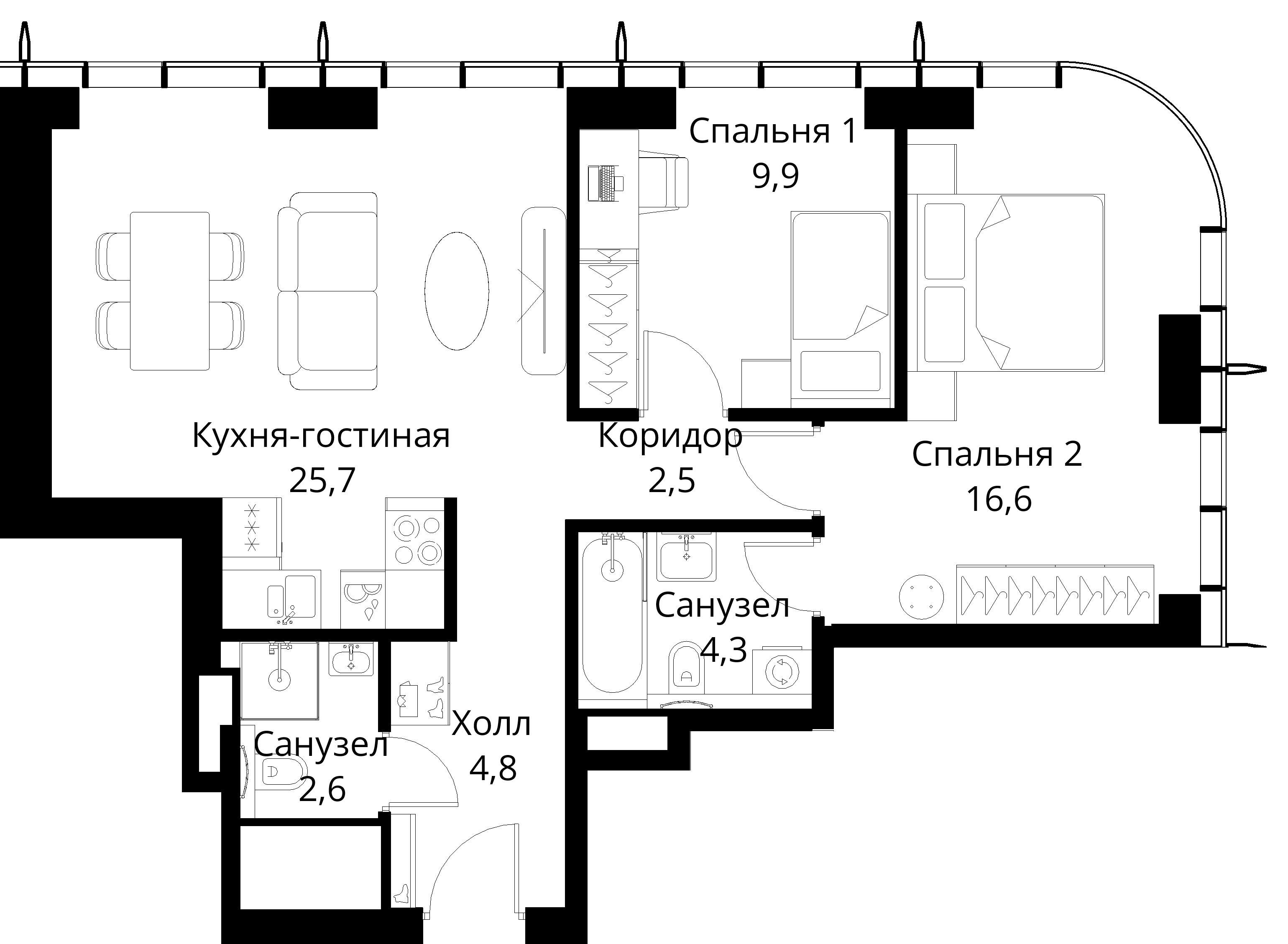 2-комнатная, 66,4 м² — 26 327 028 ₽