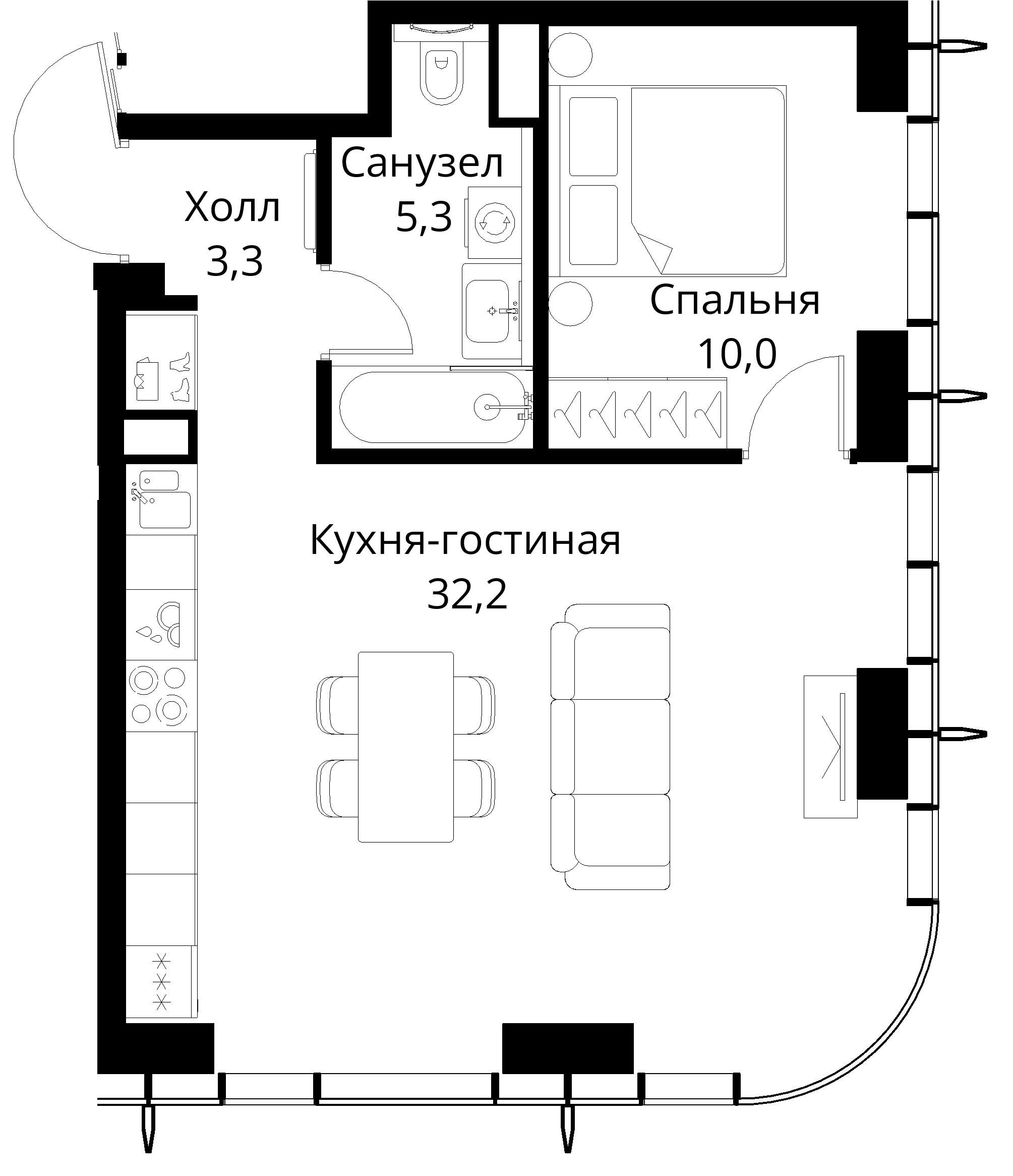 1-комнатная, 50,8 м² — 24 398 066 ₽