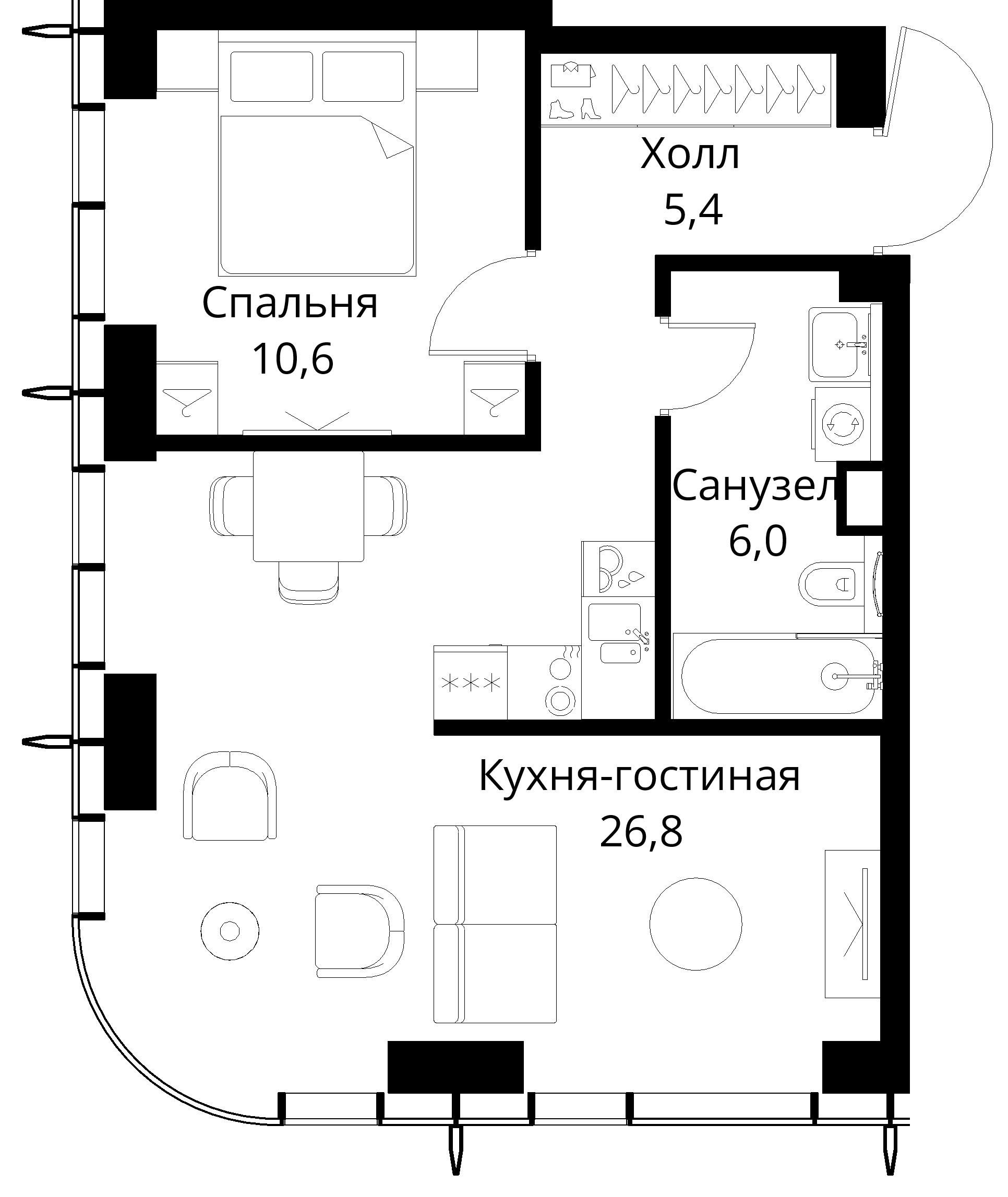 1-комнатная, 48,8 м² — 23 996 131 ₽